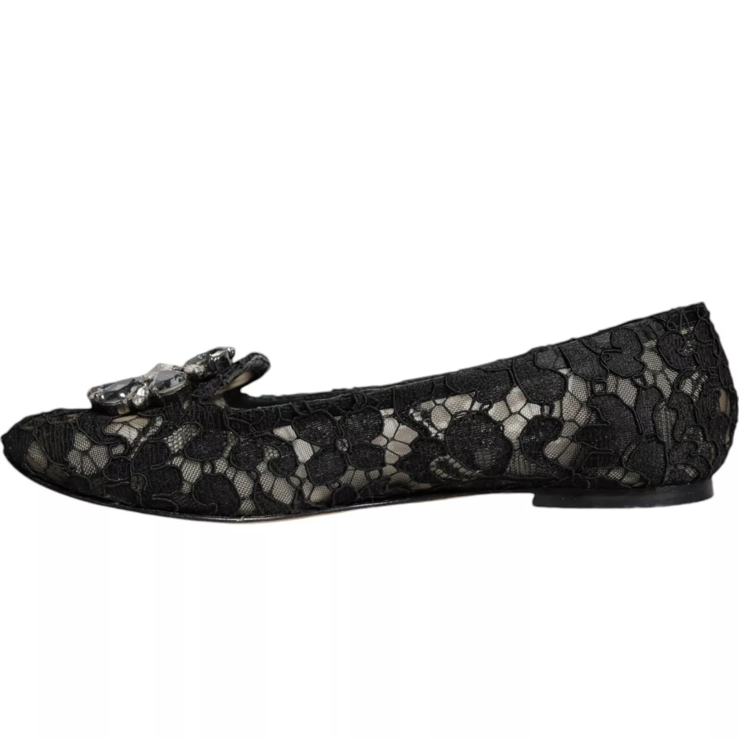 Bailarinas Dolce & Gabbana con encaje negro y cristales, estilo mocasín