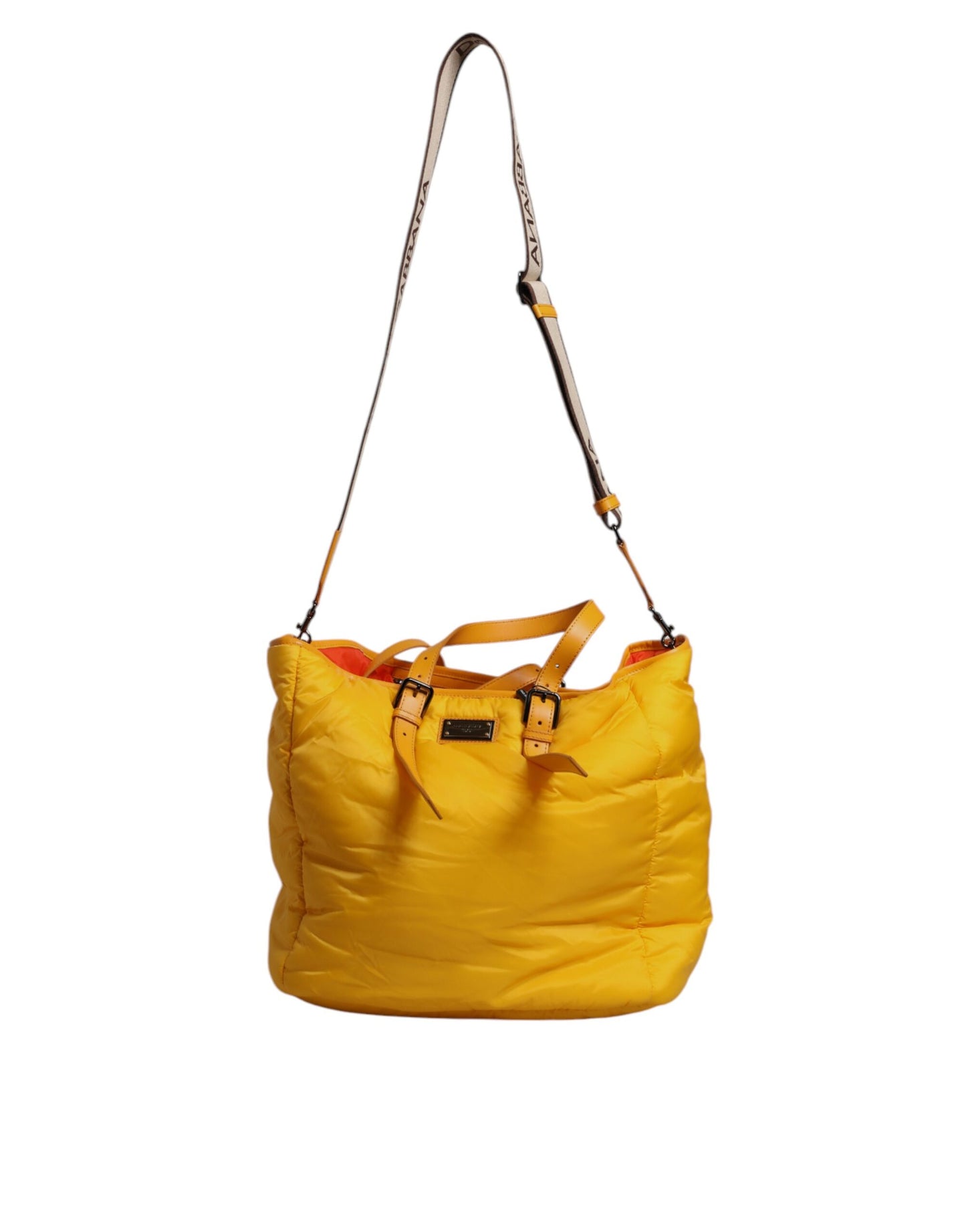 Bolso de hombro de nailon con placa del logotipo en amarillo y naranja de Dolce & Gabbana