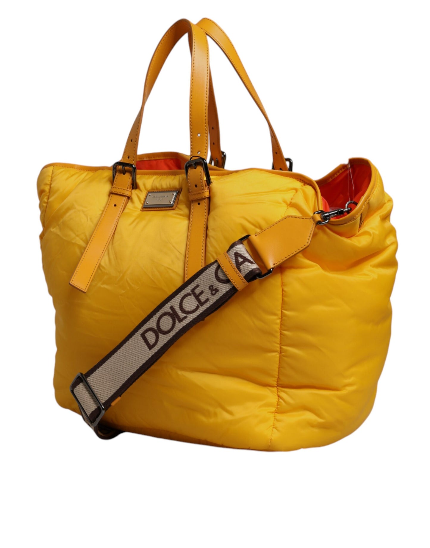 Bolso de hombro de nailon con placa del logotipo en amarillo y naranja de Dolce & Gabbana