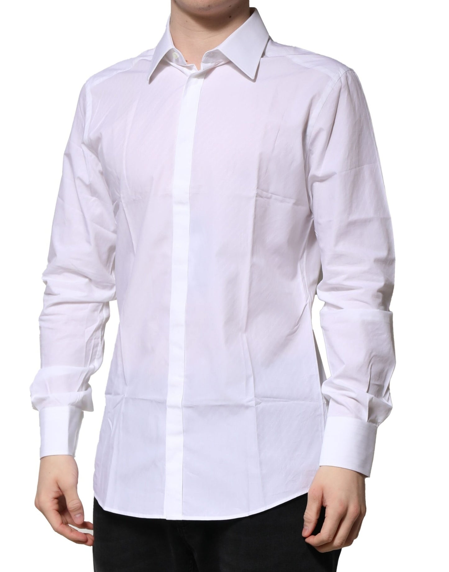Camisa formal de manga larga Dolce & Gabbana de algodón blanco dorado