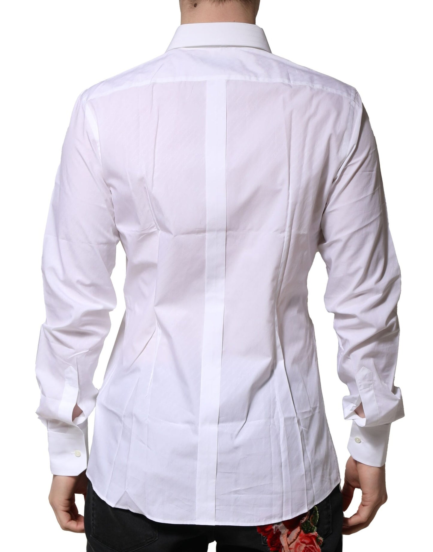 Camisa formal Dolce & Gabbana de algodón blanco de manga larga dorada