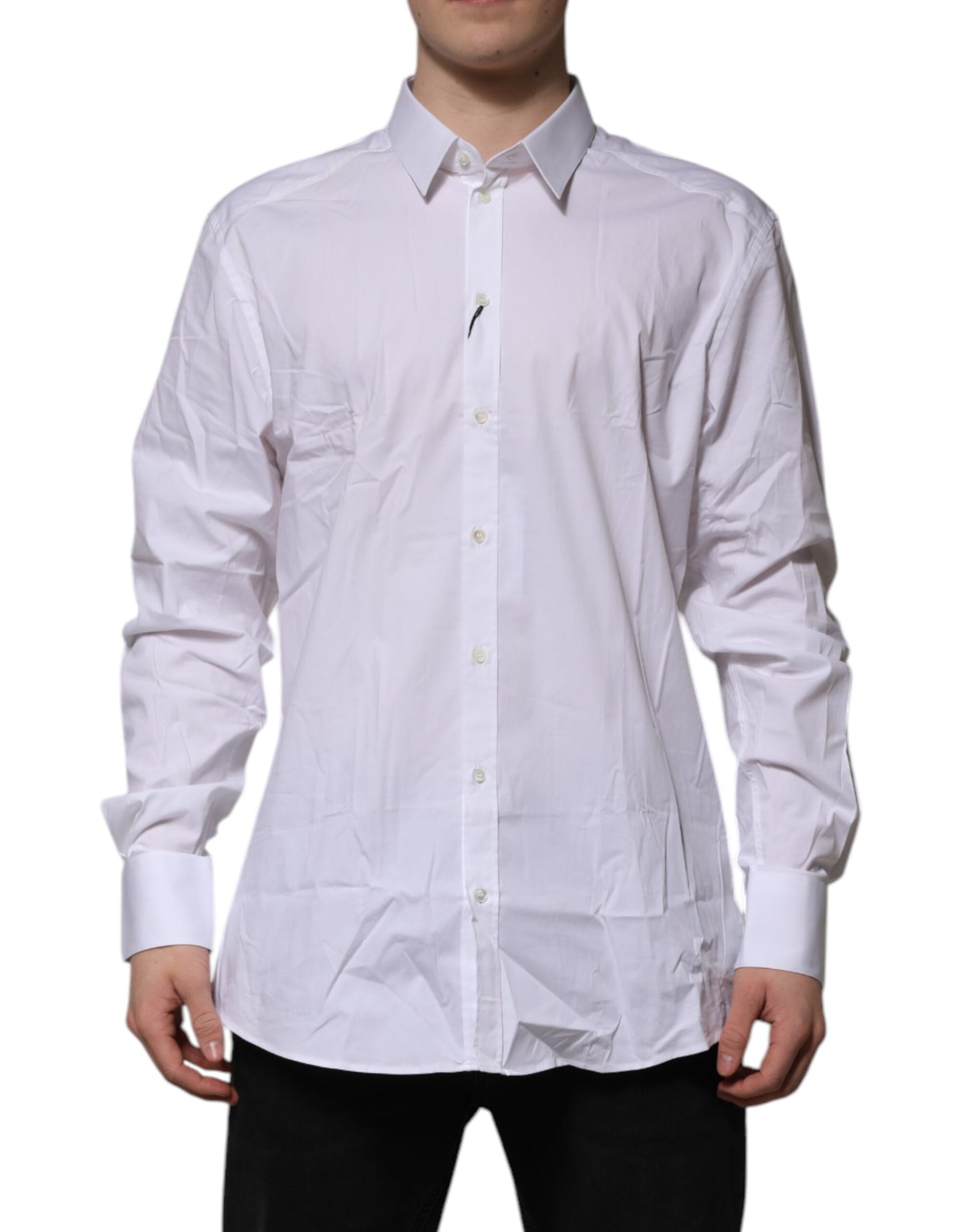 Camisa formal de manga larga Dolce & Gabbana de algodón blanco dorado