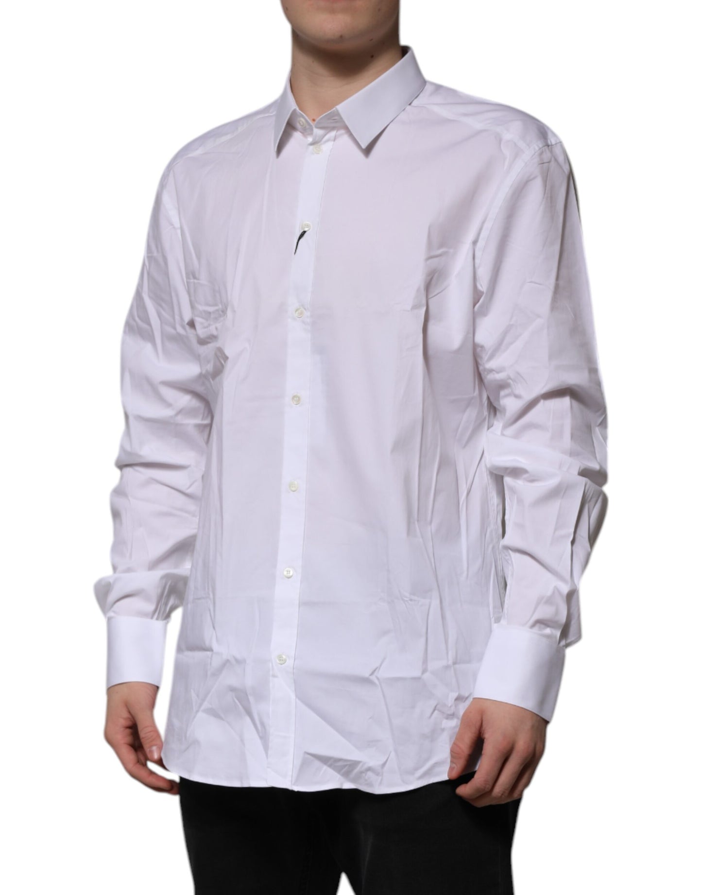 Camisa formal de manga larga Dolce & Gabbana de algodón blanco dorado