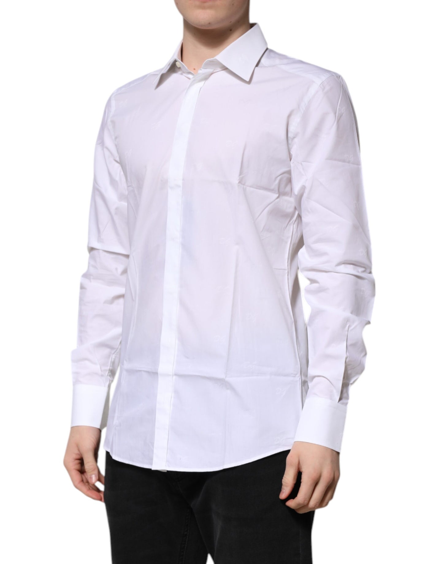Camisa formal de manga larga Dolce & Gabbana de algodón blanco dorado