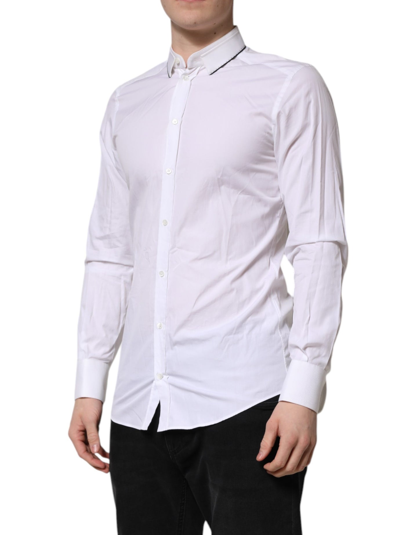 Camisa formal de manga larga Dolce & Gabbana de algodón blanco dorado
