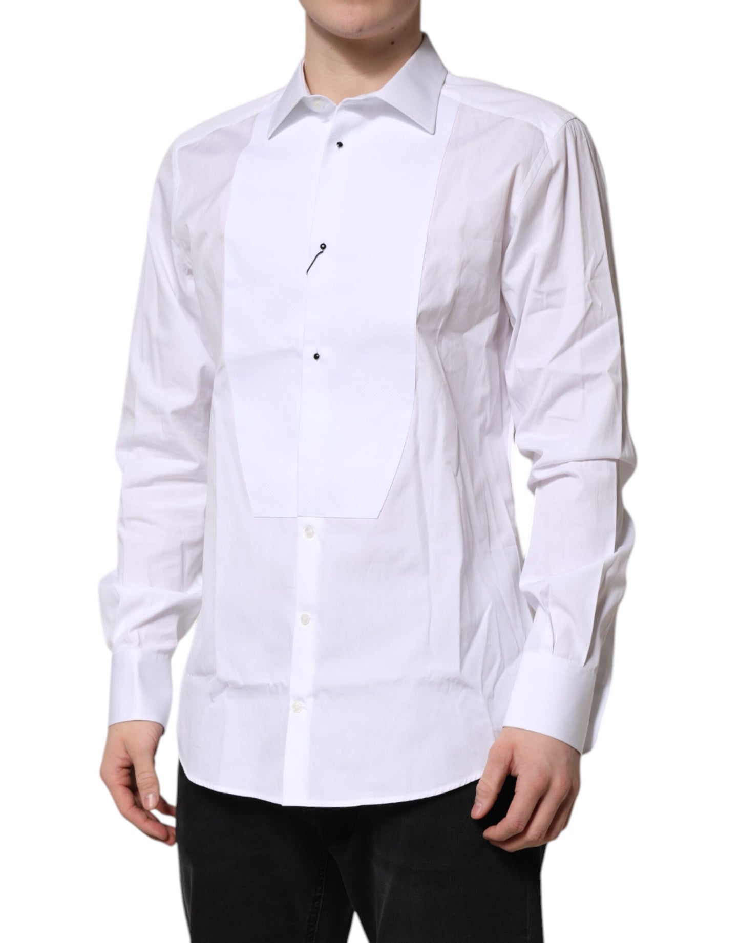 Camisa formal Dolce & Gabbana de popelina de seda blanca dorada para hombre