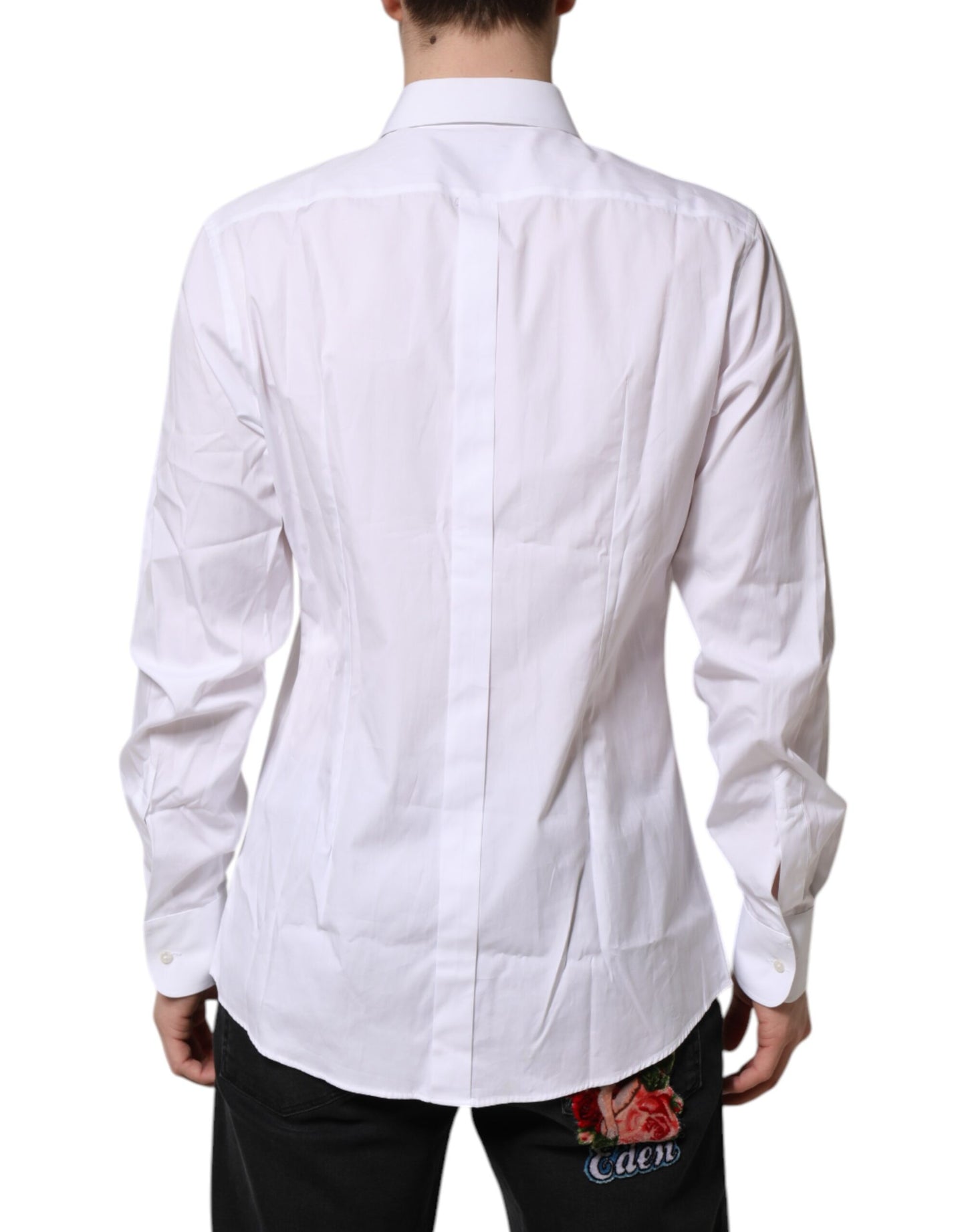 Camisa formal Dolce & Gabbana de popelina de seda blanca dorada para hombre