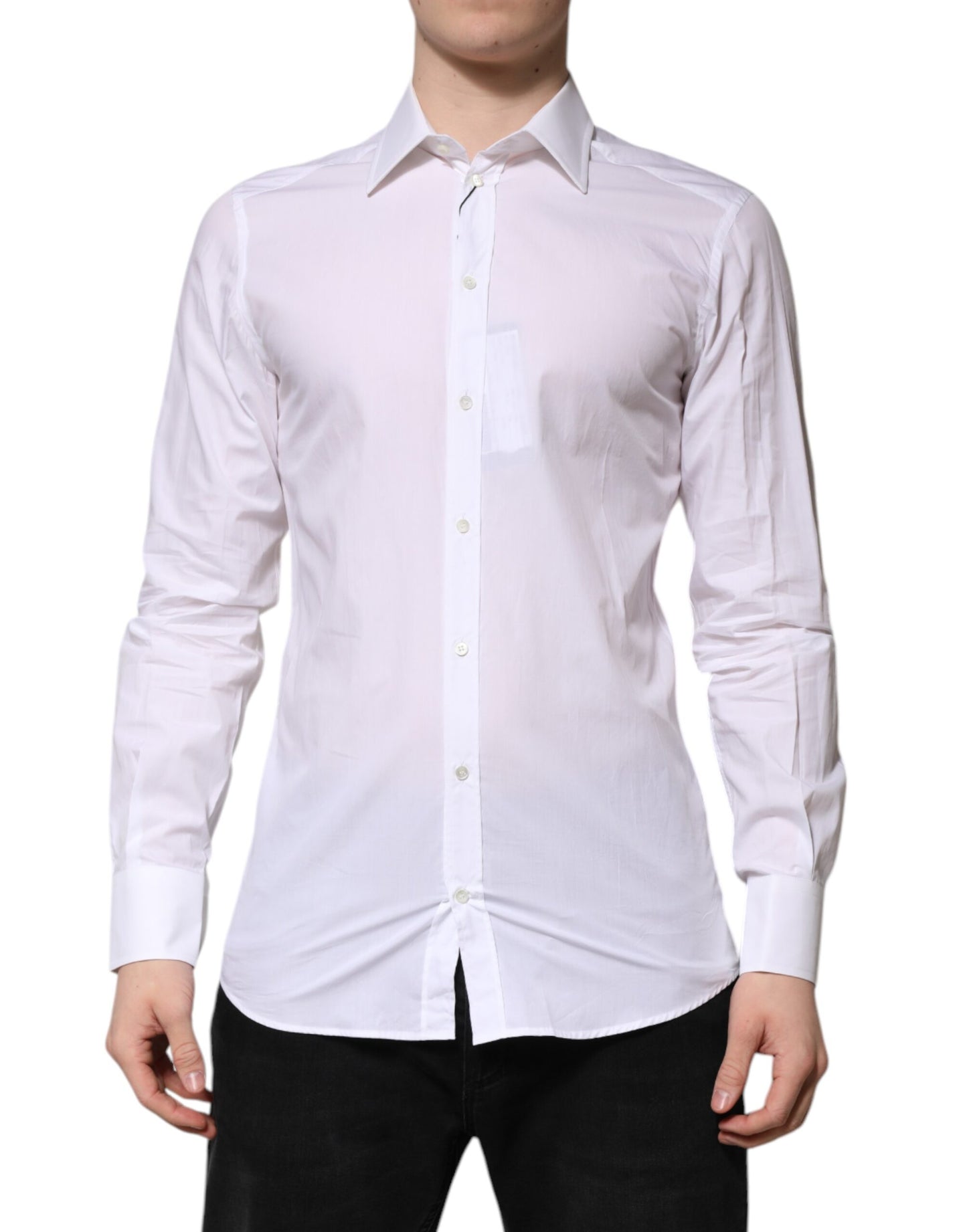 Camisa formal Dolce & Gabbana de manga larga para hombre, color blanco y dorado
