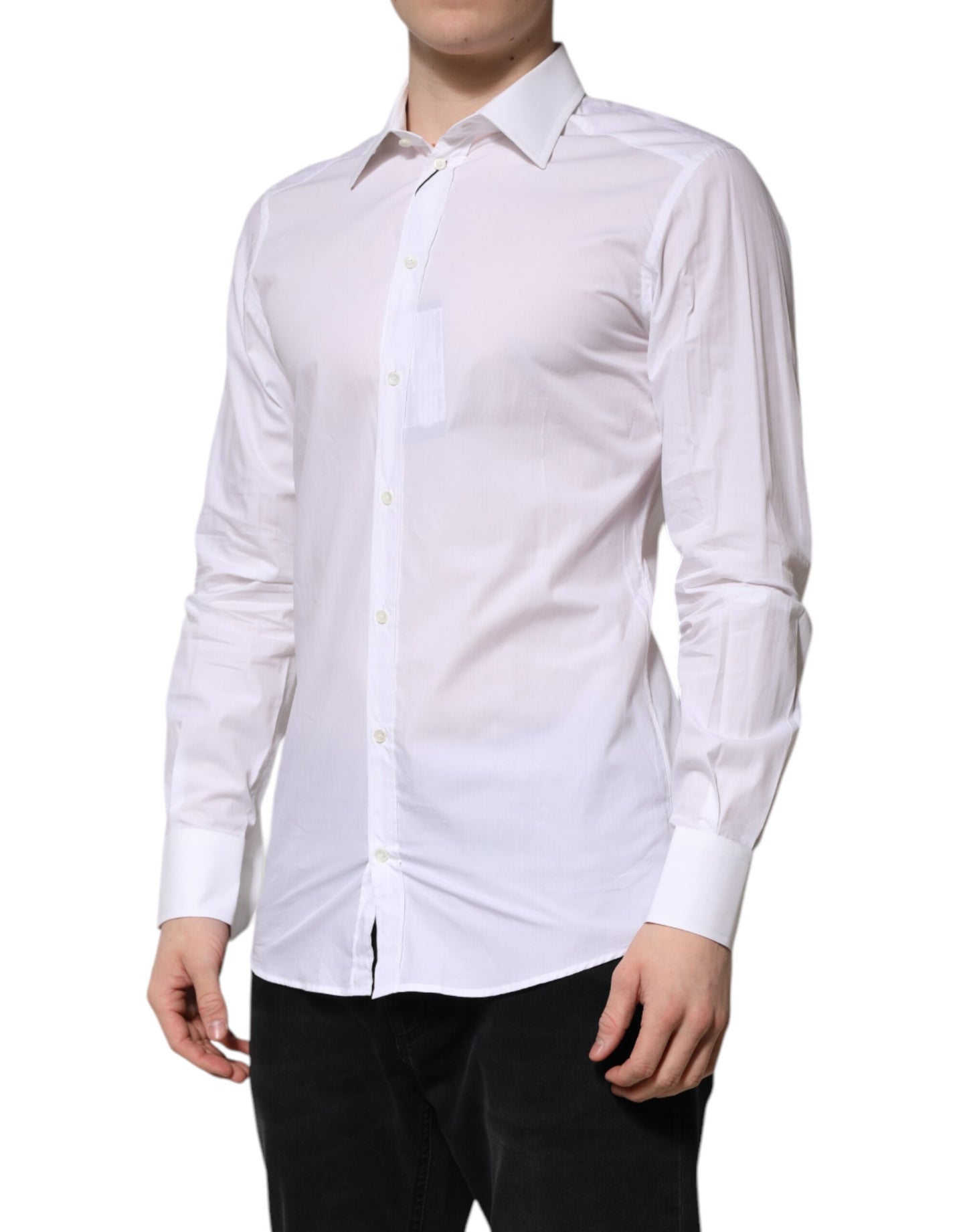 Camisa formal Dolce & Gabbana de manga larga para hombre, color blanco y dorado