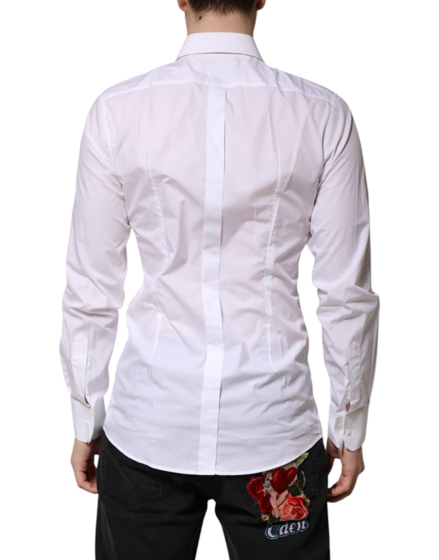 Camisa formal Dolce & Gabbana de manga larga para hombre, color blanco y dorado