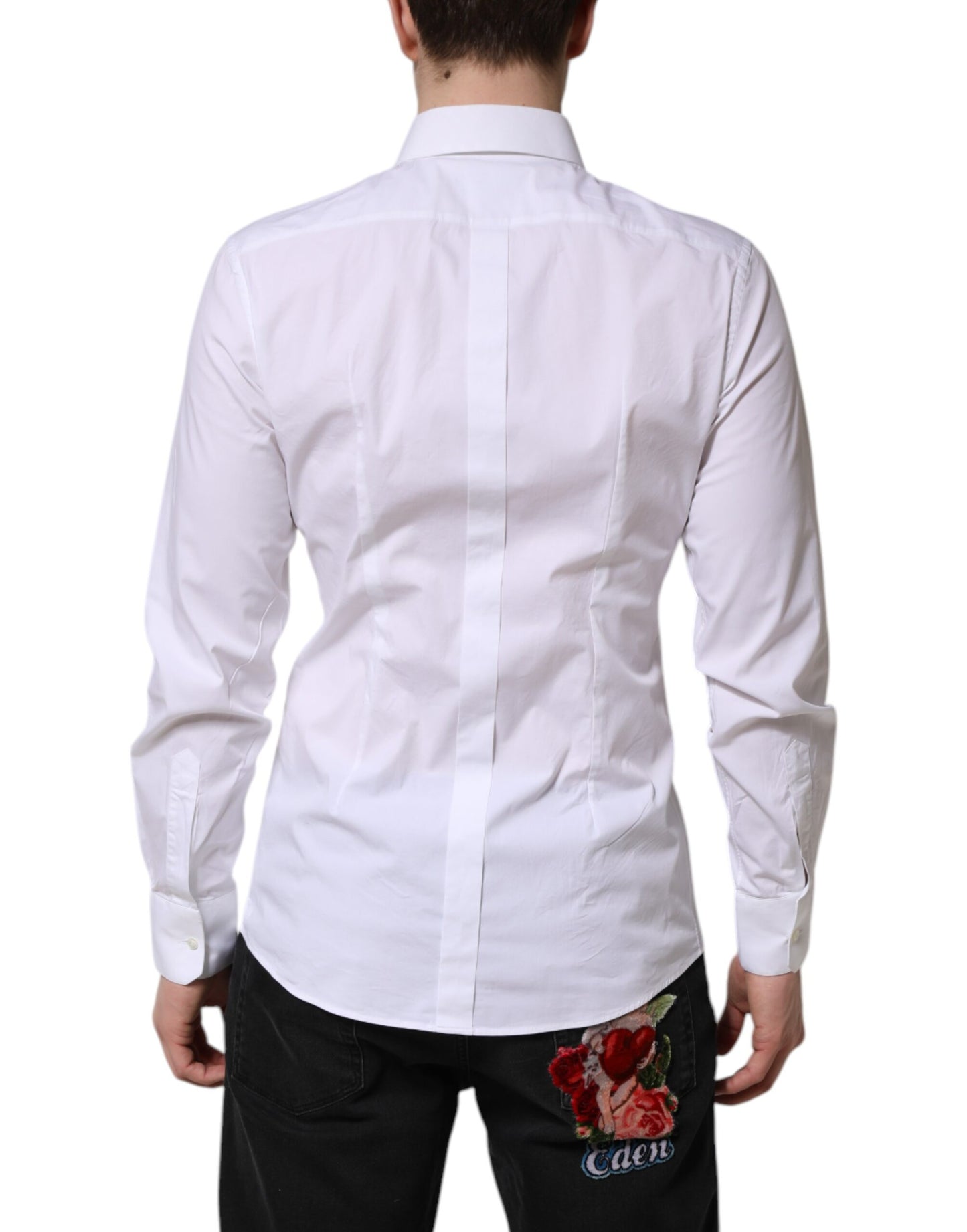 Camisa formal de vestir de algodón blanco dorado de Dolce & Gabbana