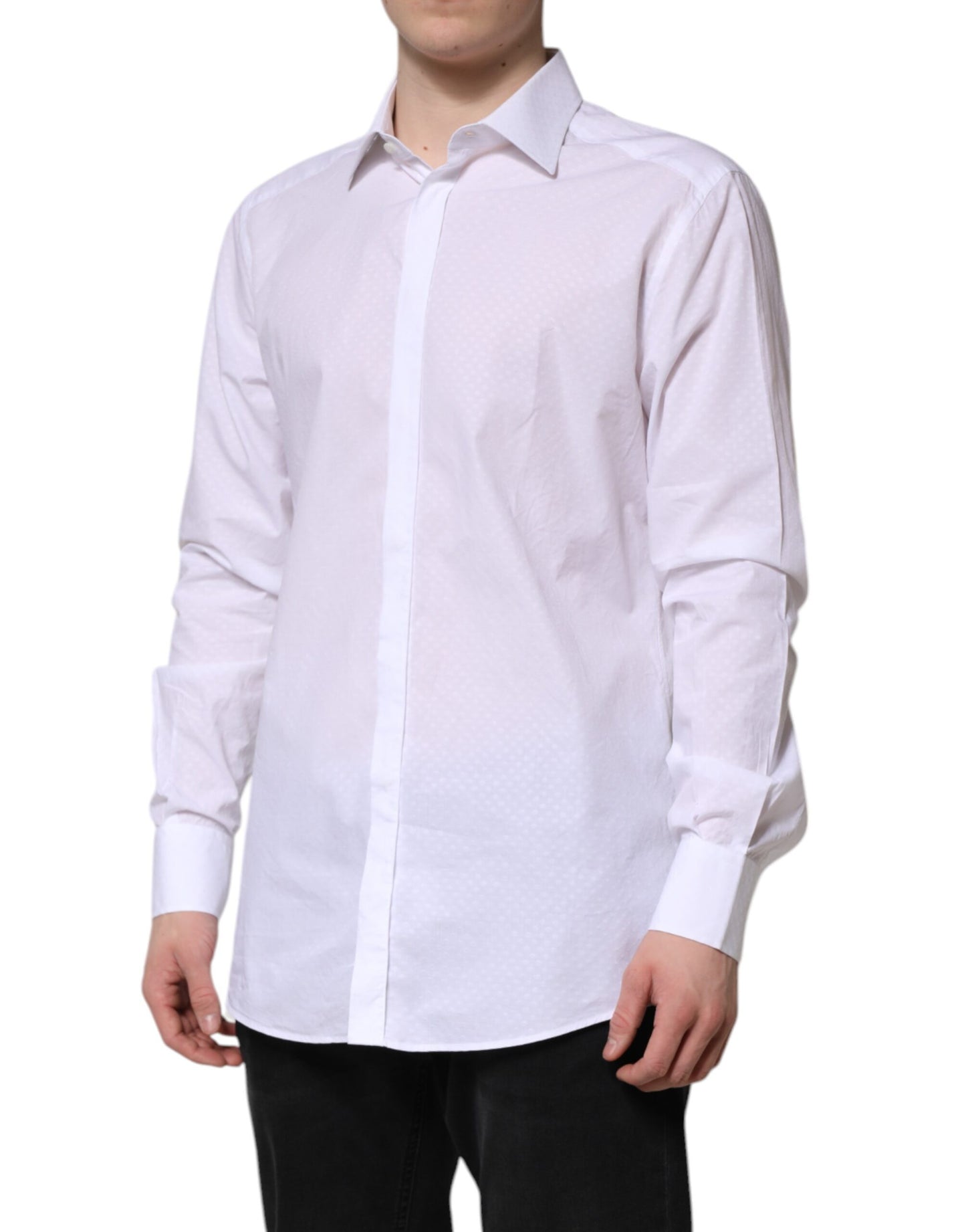 Camisa formal de manga larga de algodón Dolce & Gabbana en color blanco dorado