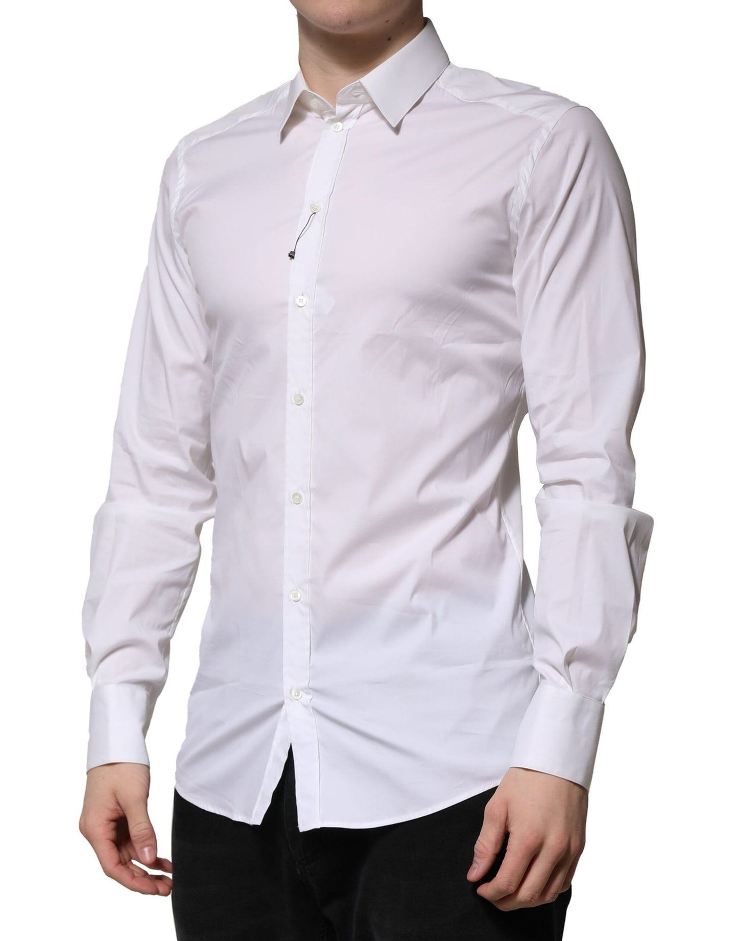 Camisa formal Dolce & Gabbana de algodón blanco de manga larga dorada