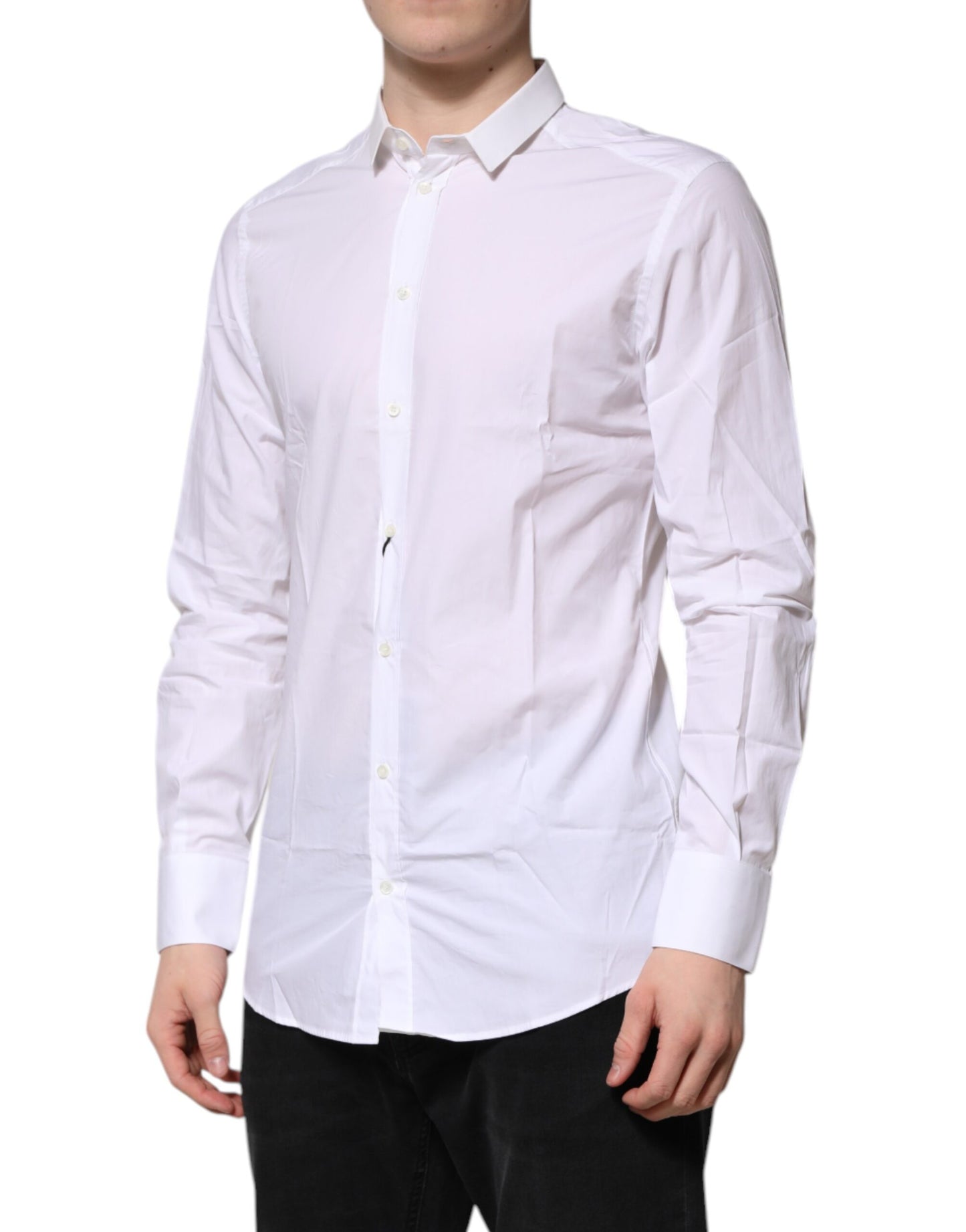 Camisa formal Dolce & Gabbana de algodón blanco dorado de manga larga para hombre