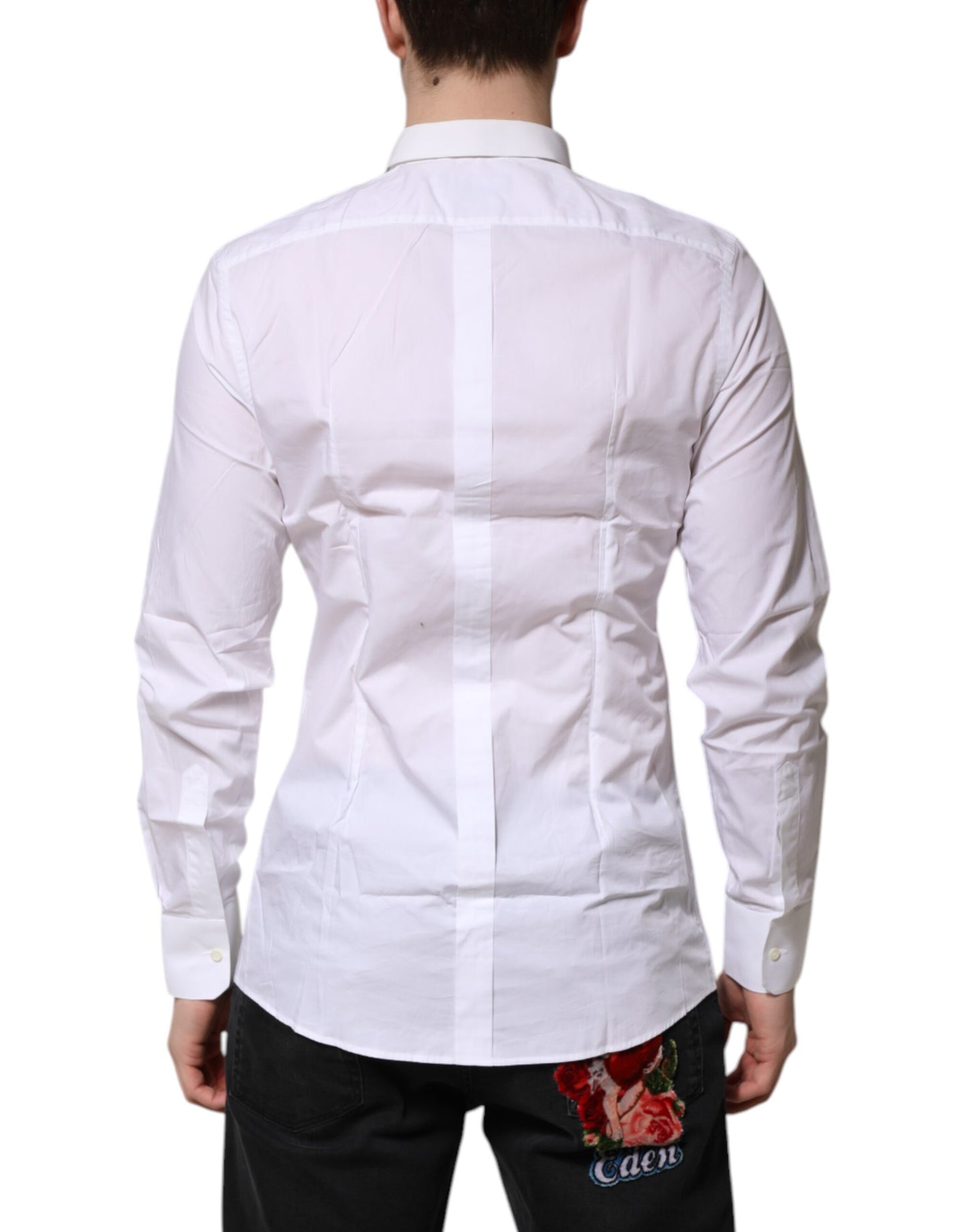 Camisa formal Dolce & Gabbana de algodón blanco dorado de manga larga para hombre