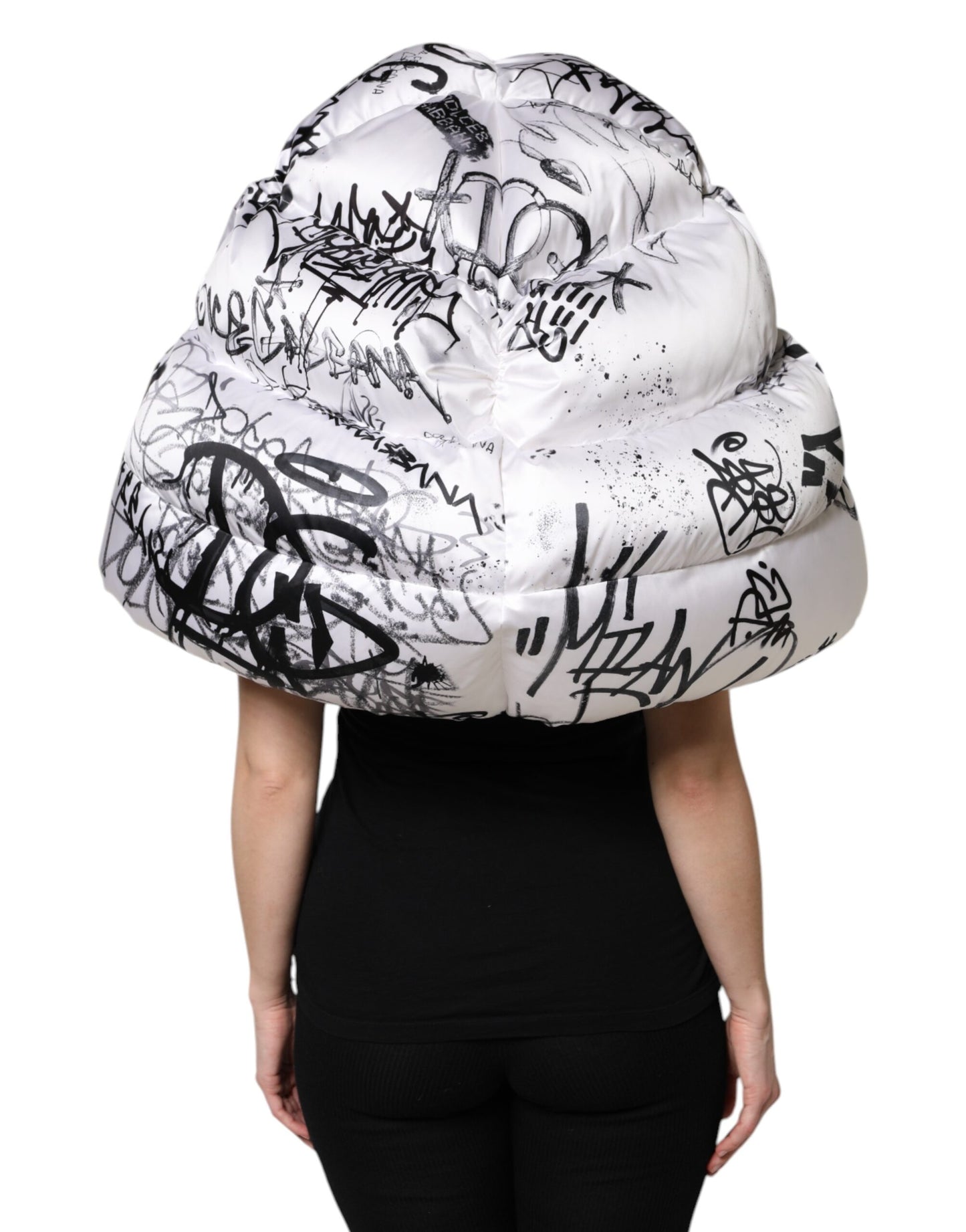 Gorra acolchada con capucha estampada de poliéster blanco de Dolce & Gabbana
