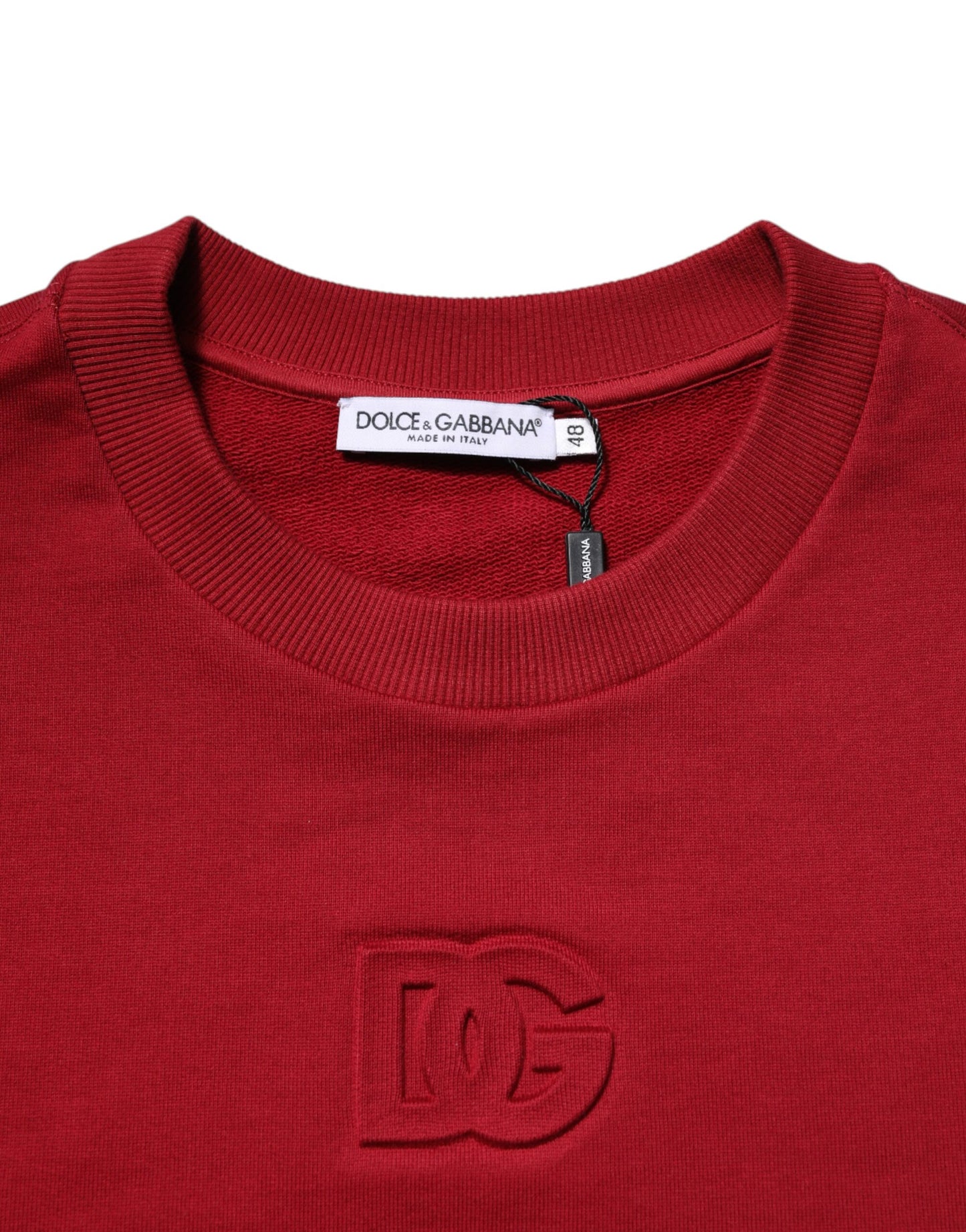 Suéter de cuello redondo de algodón con logotipo rojo en relieve de Dolce & Gabbana