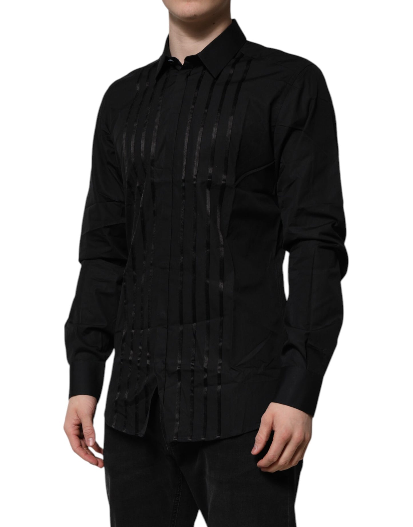 Camisa formal de manga larga Dolce & Gabbana para hombre, color negro dorado