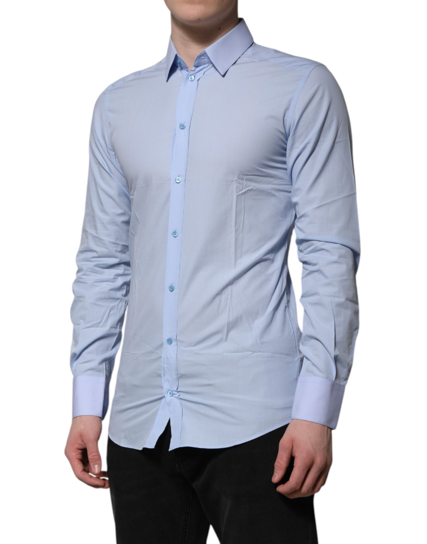 Camisa de vestir Dolce & Gabbana de algodón azul dorado de manga larga para hombre