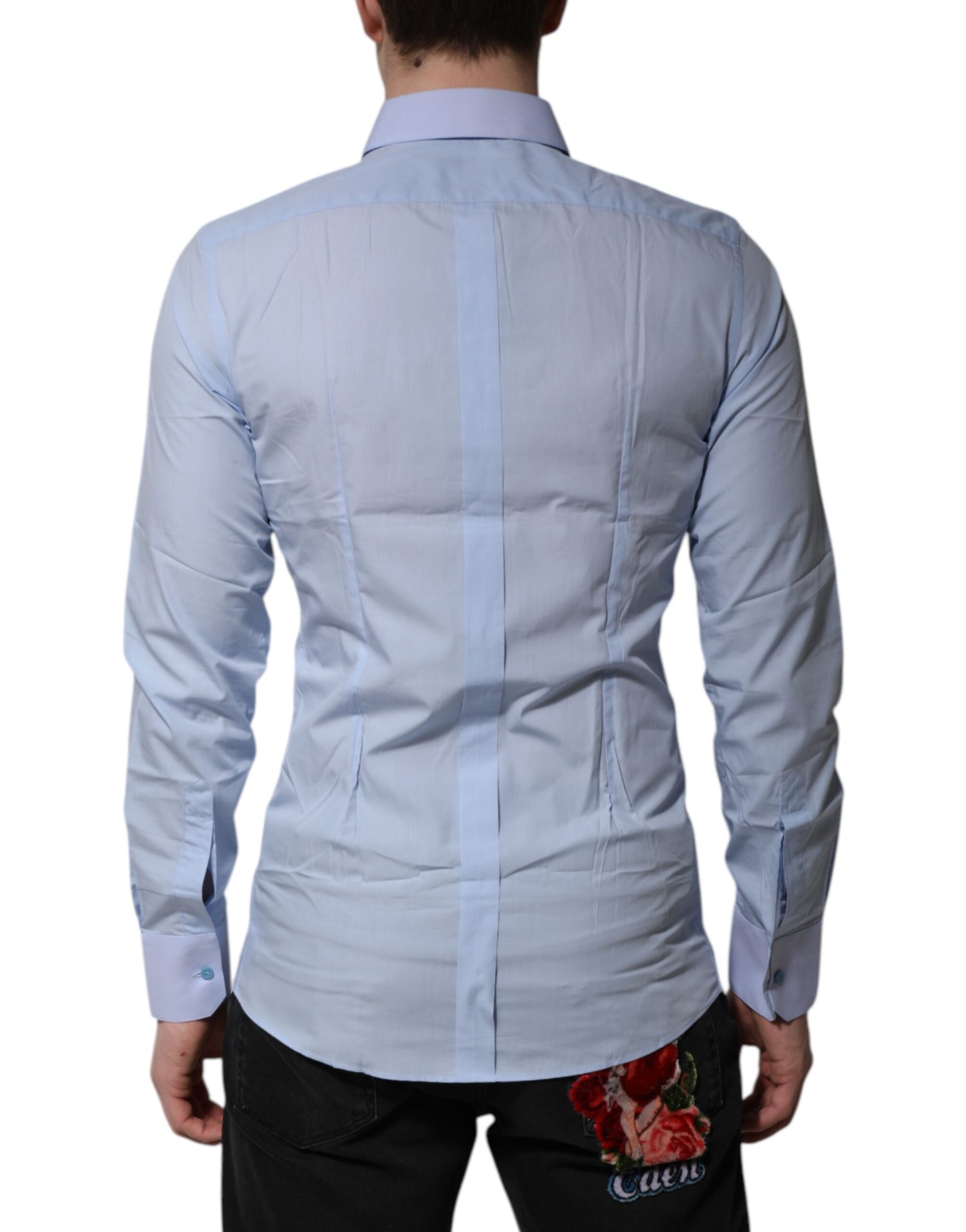 Camisa de vestir Dolce & Gabbana de algodón azul dorado de manga larga para hombre