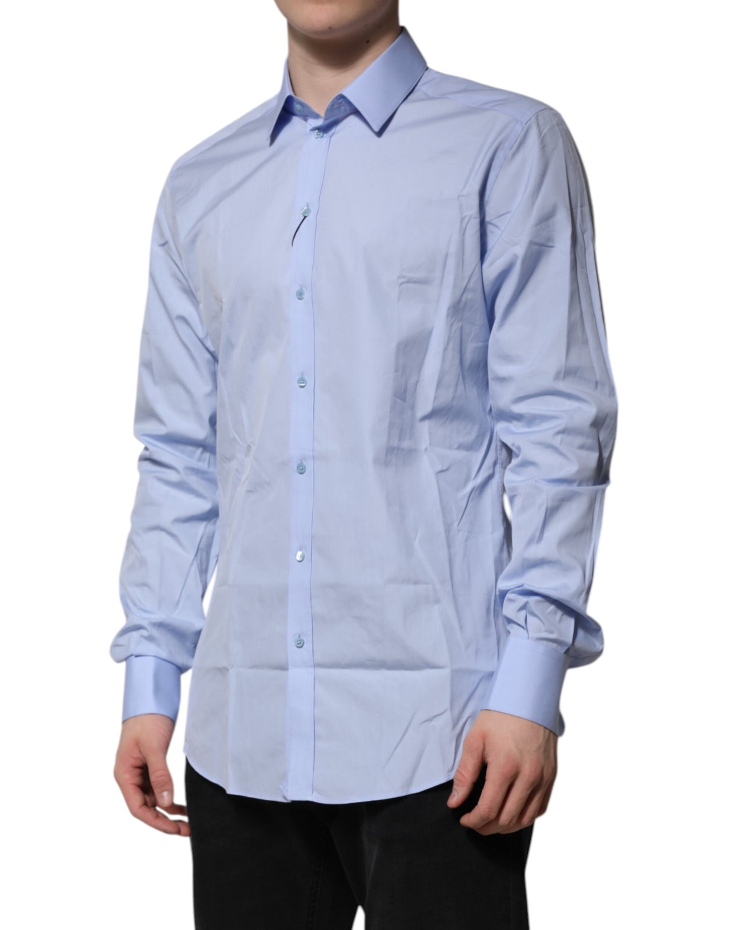 Camisa de vestir de manga larga Dolce & Gabbana de algodón azul dorado