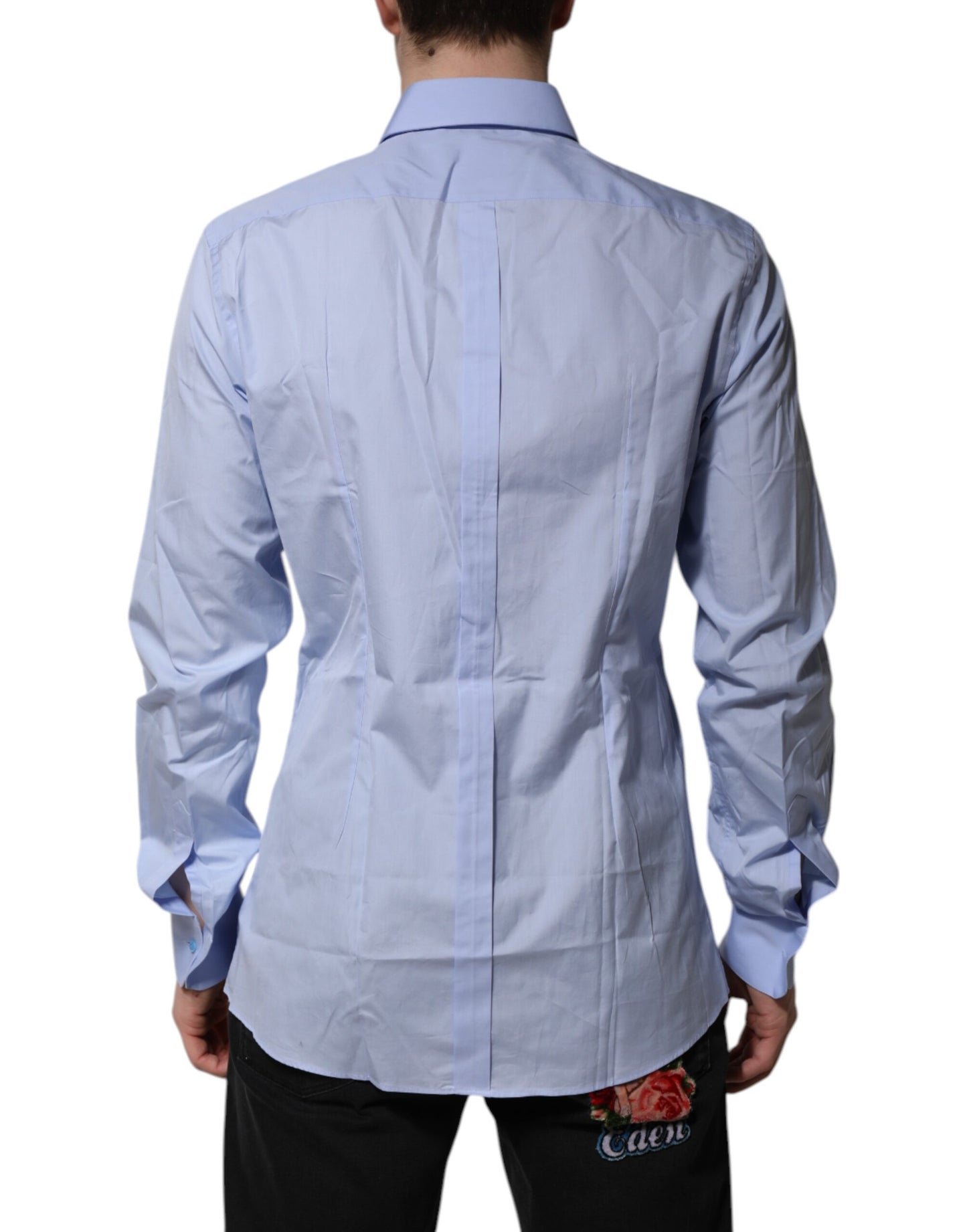 Camisa de vestir de manga larga Dolce & Gabbana de algodón azul dorado