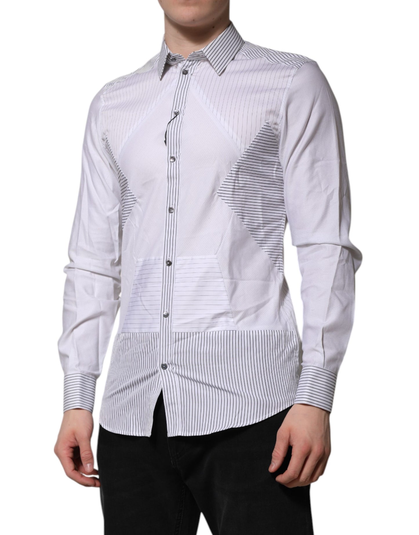 Camisa de vestir de manga larga con rayas blancas doradas de Dolce & Gabbana