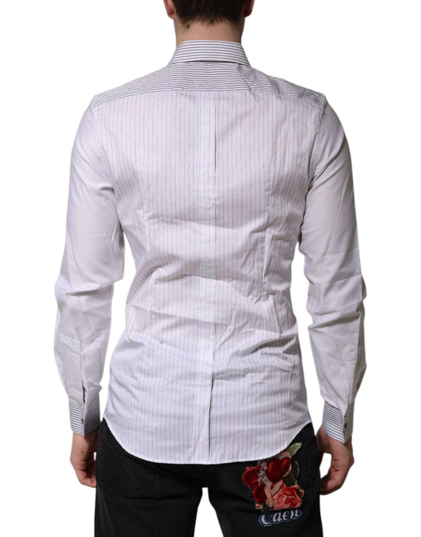 Camisa de vestir de manga larga con rayas blancas doradas de Dolce & Gabbana