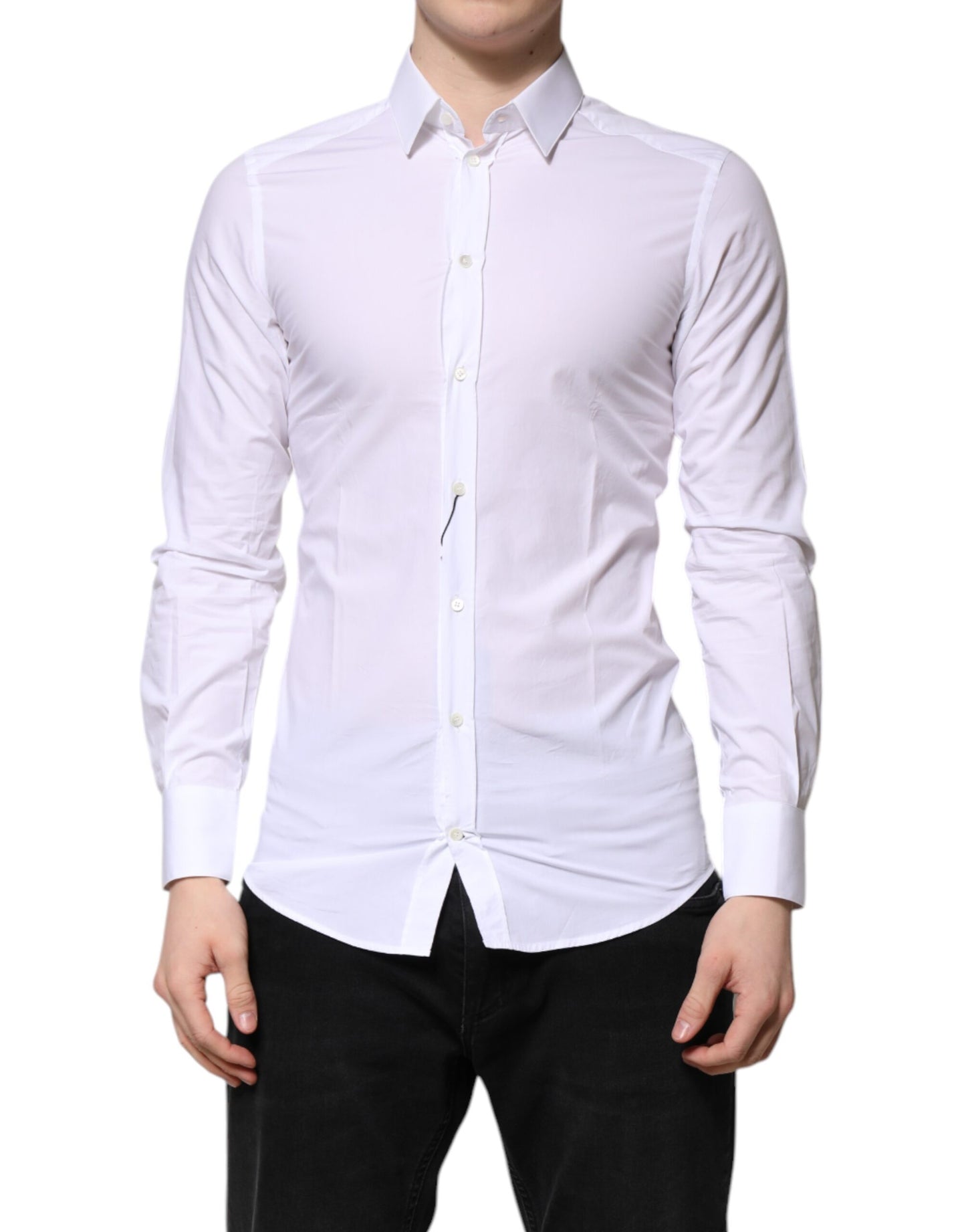 Camisa de vestir Dolce & Gabbana de algodón blanco dorado de manga larga