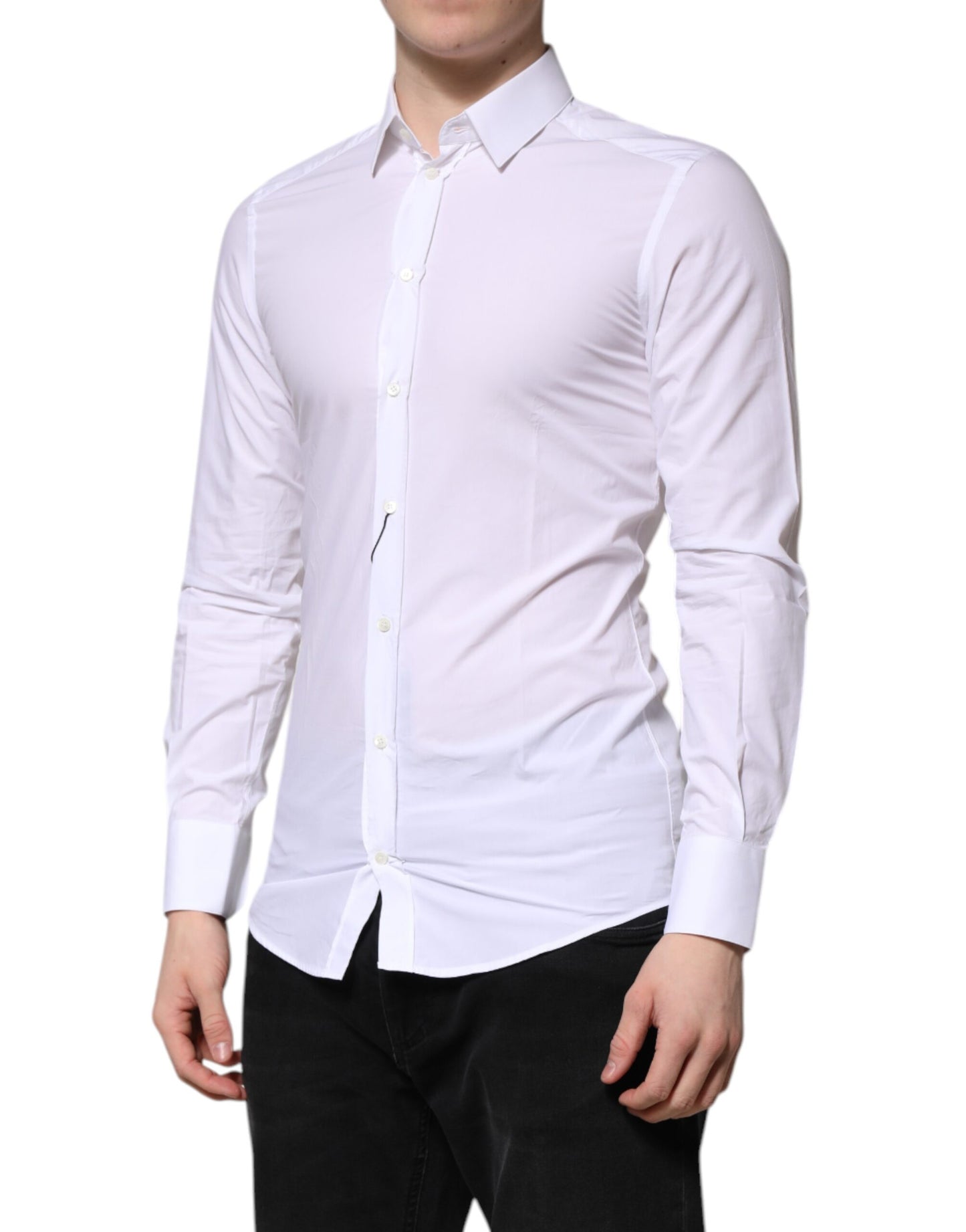 Camisa de vestir Dolce & Gabbana de algodón blanco dorado de manga larga