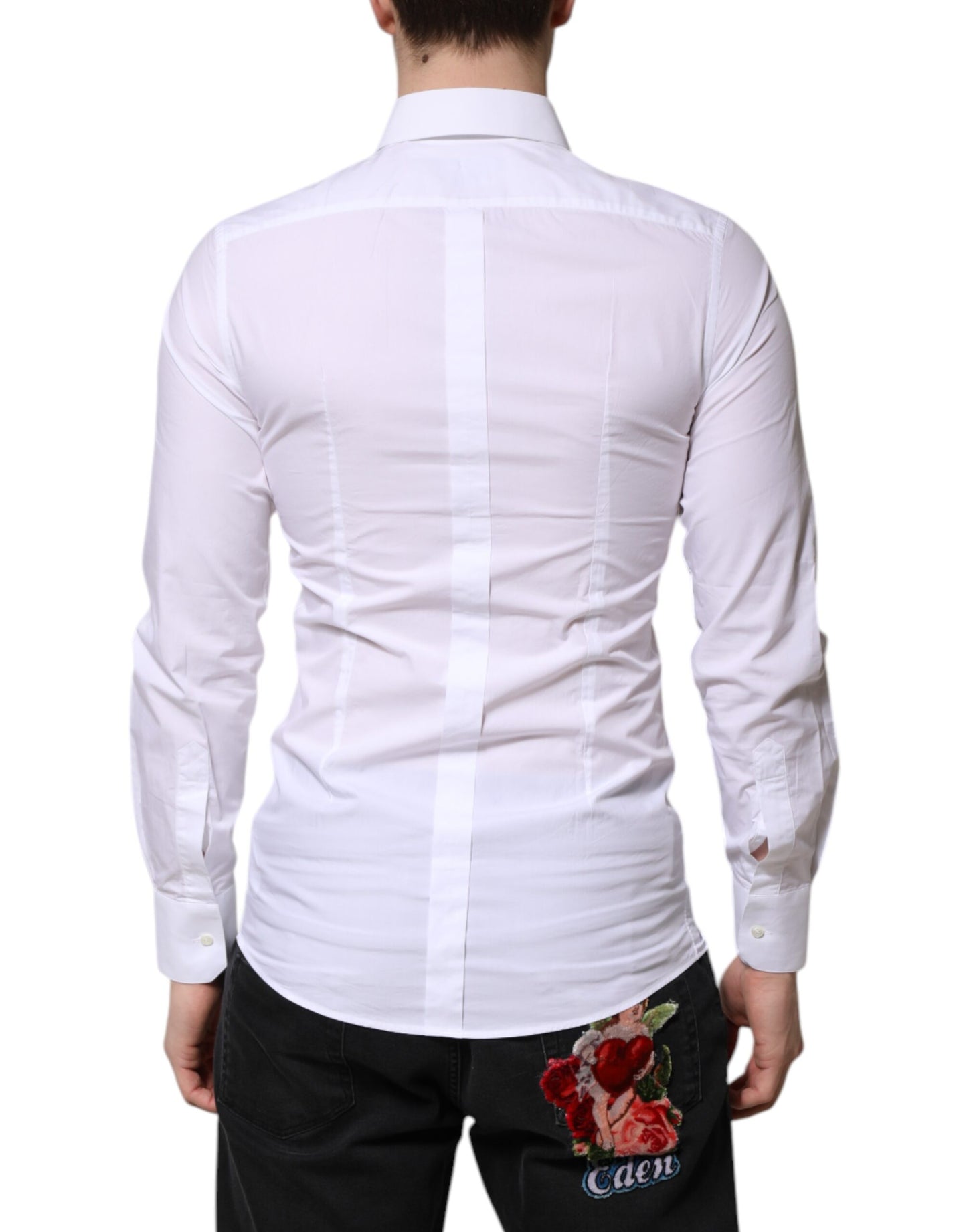 Camisa de vestir Dolce & Gabbana de algodón blanco dorado de manga larga