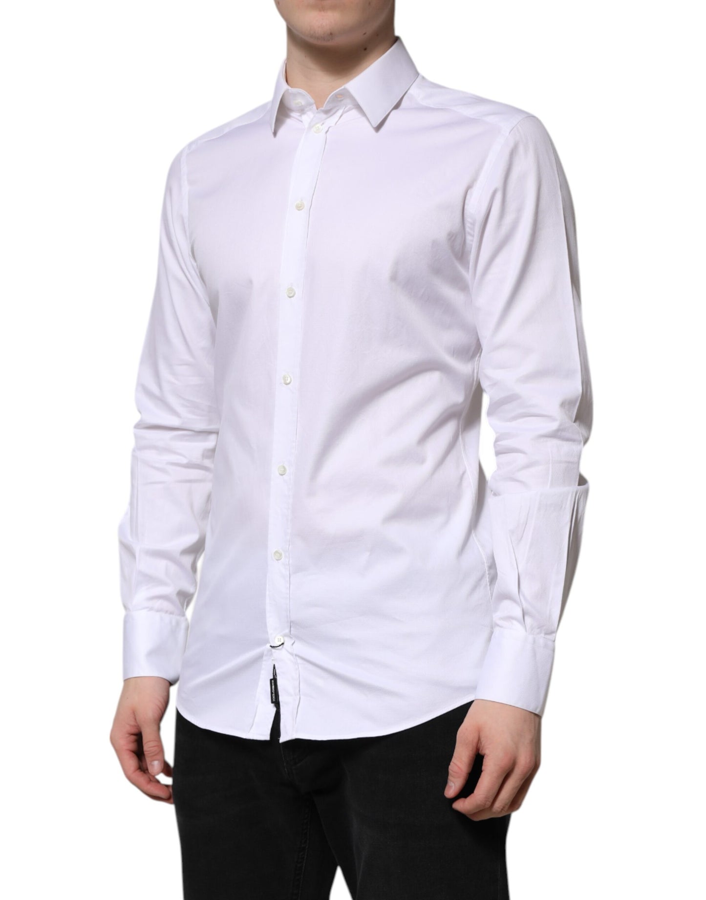 Camisa de vestir Dolce & Gabbana de algodón blanco dorado de manga larga para hombre