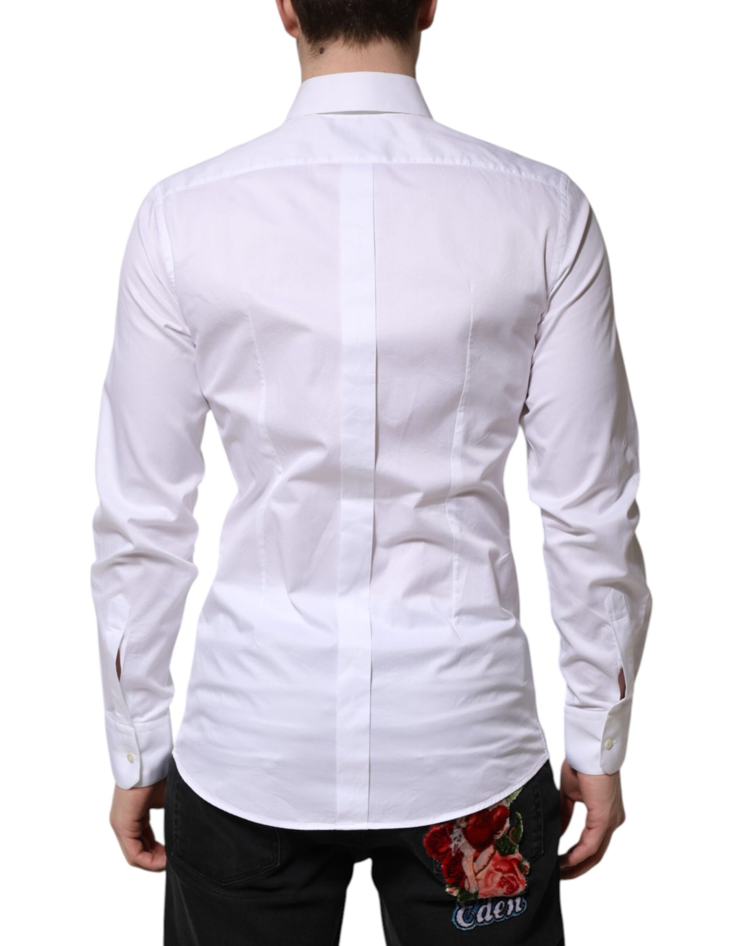 Camisa de vestir Dolce & Gabbana de algodón blanco dorado de manga larga para hombre