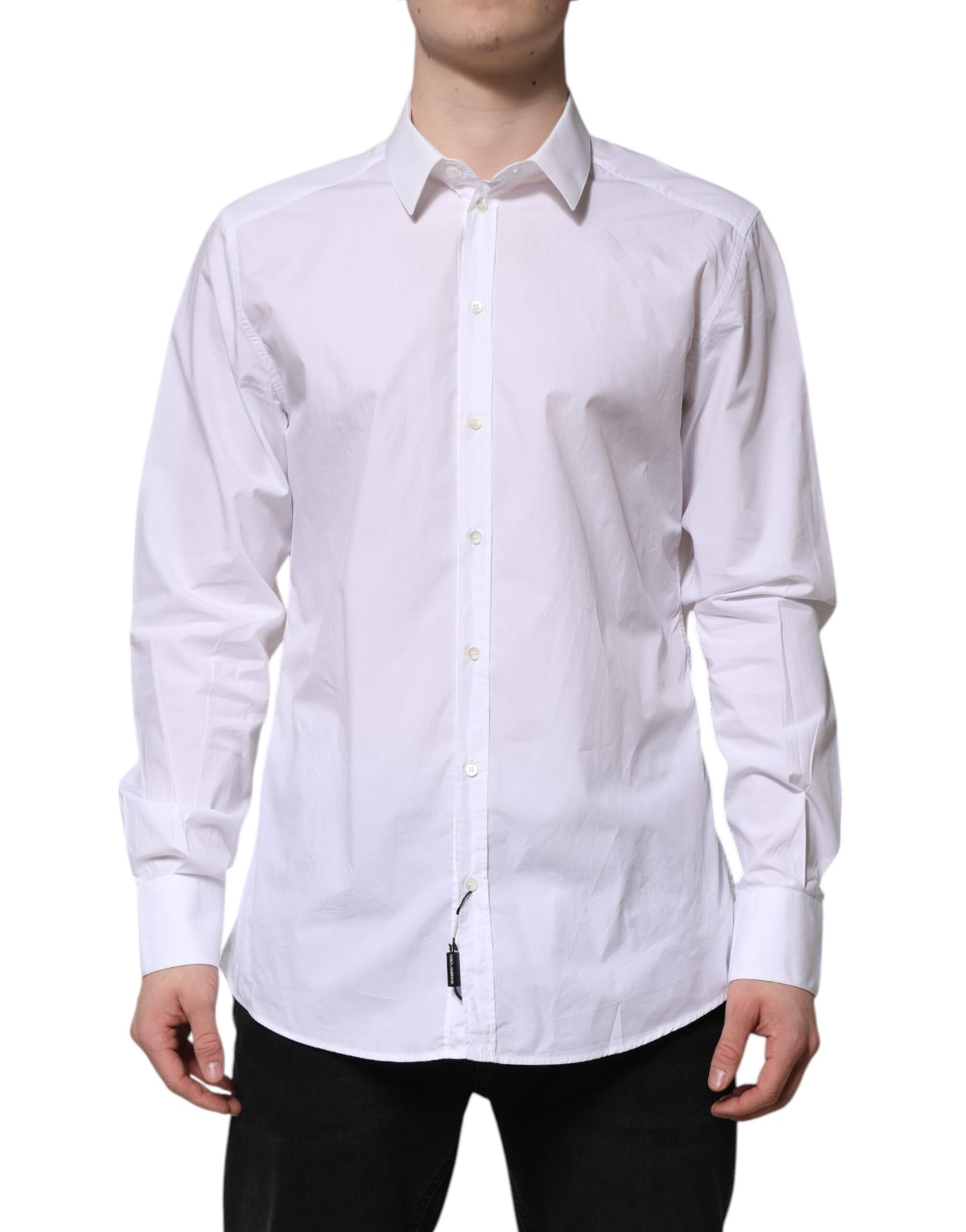 Camisa de vestir Dolce & Gabbana de algodón blanco dorado de manga larga
