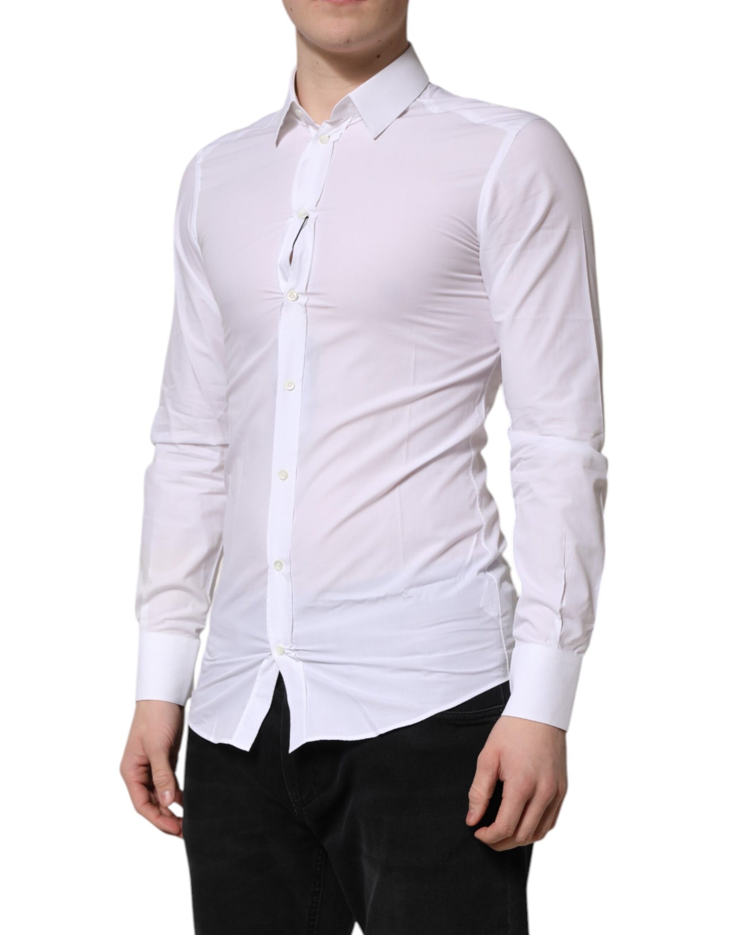 Camisa de vestir Dolce & Gabbana de algodón blanco dorado de manga larga para hombre
