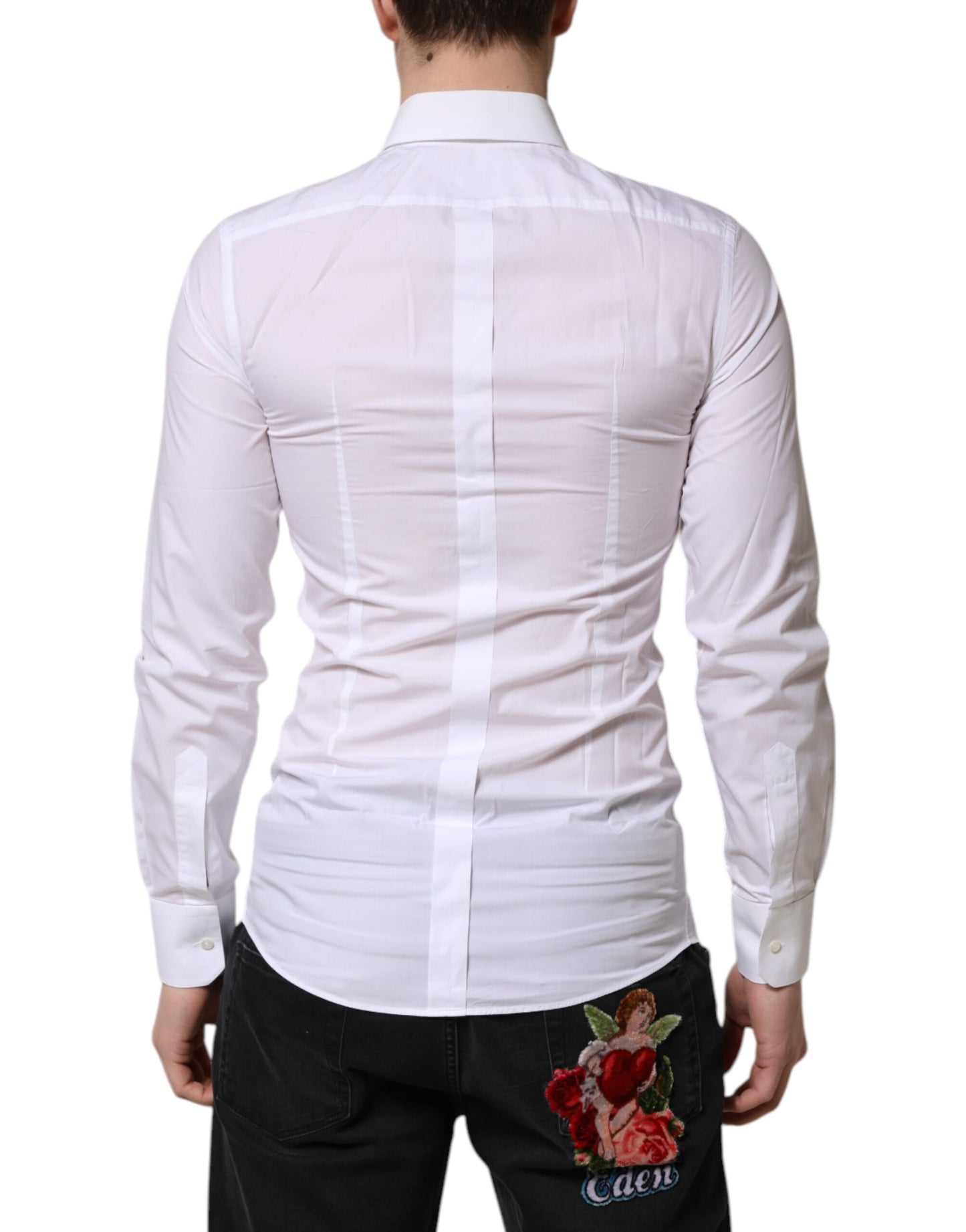 Camisa de vestir Dolce & Gabbana de algodón blanco dorado de manga larga para hombre