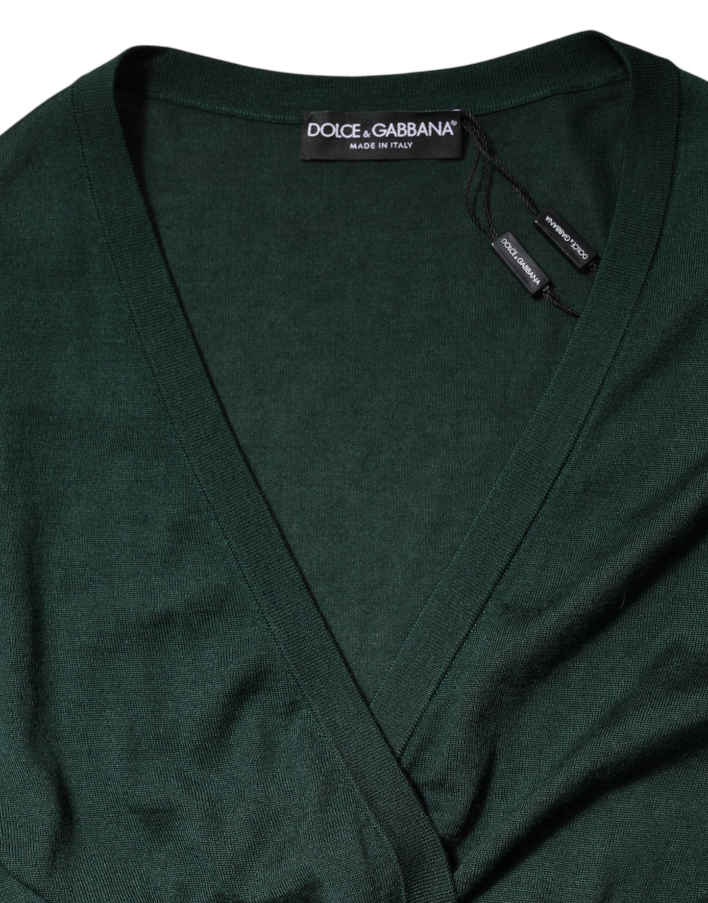 Suéter tipo cárdigan de seda y cachemira verde oscuro de Dolce & Gabbana