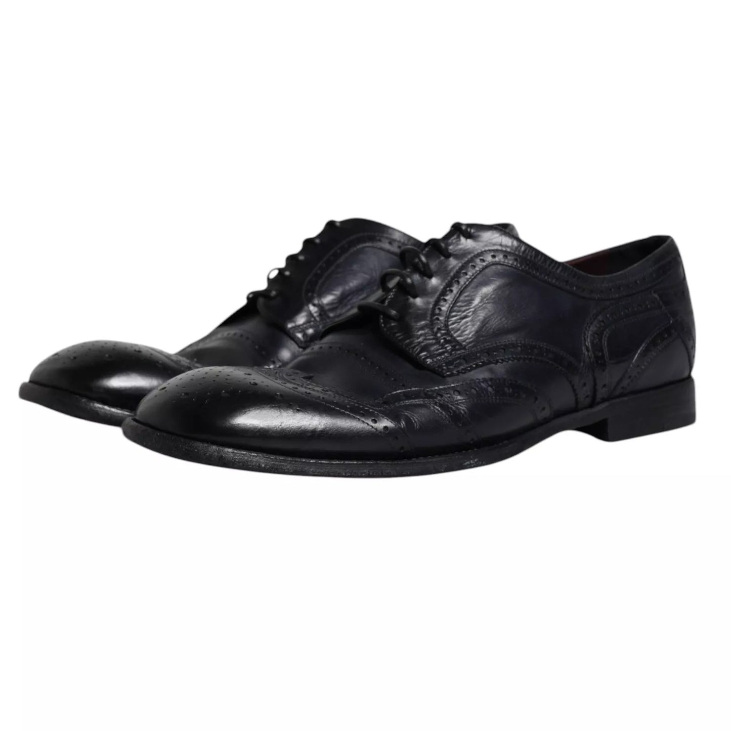 Zapatos formales Derby de punta de ala de cuero azul oscuro de Dolce & Gabbana