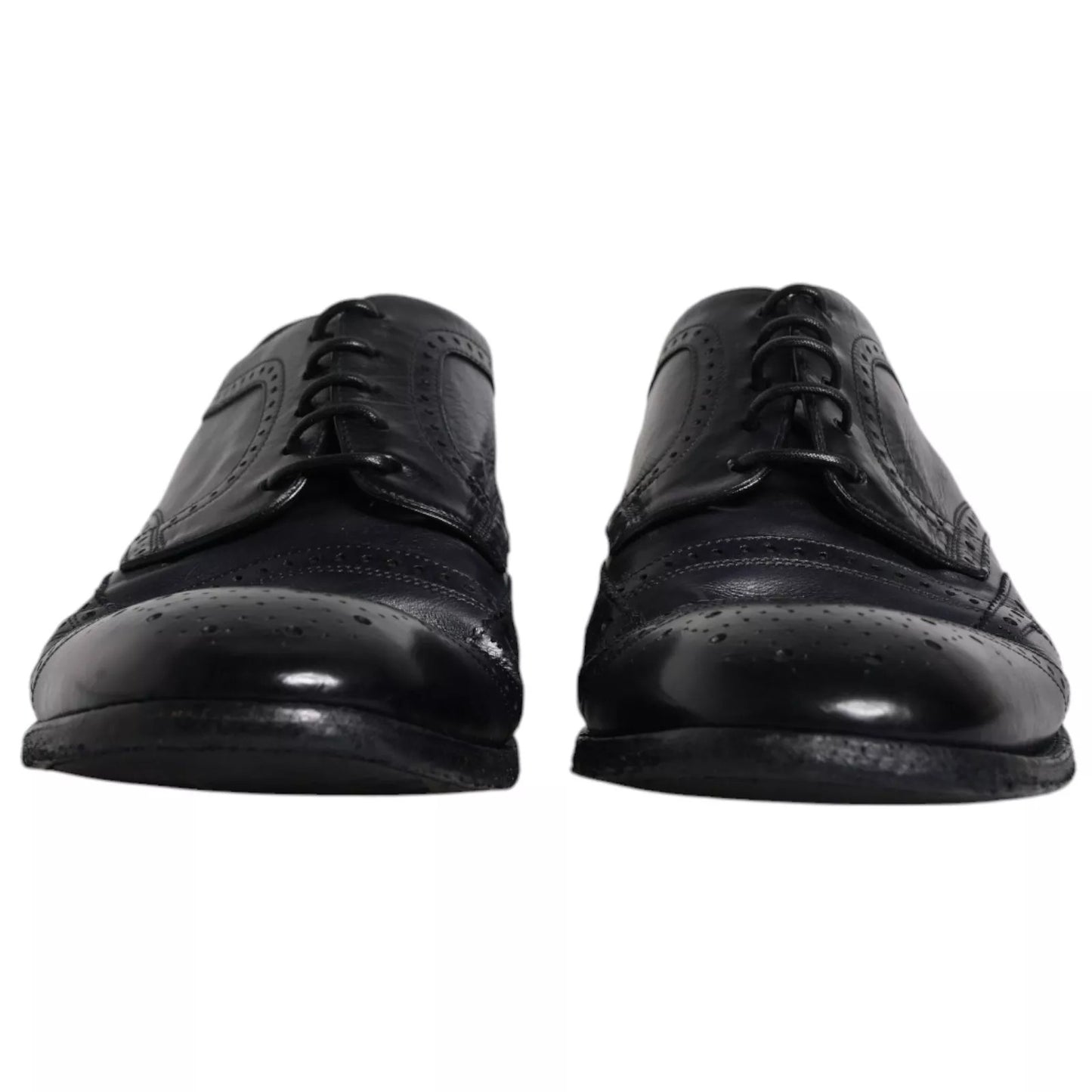 Zapatos formales Derby de punta de ala de cuero azul oscuro de Dolce & Gabbana