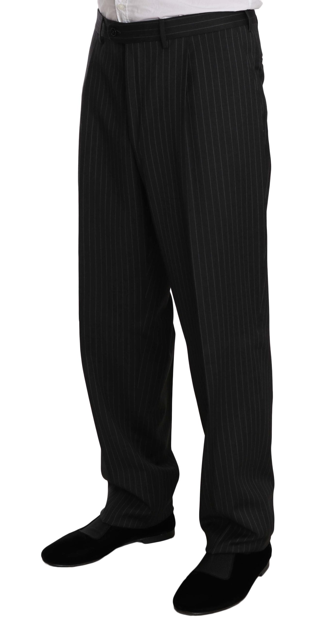 Z ZEGNA Elegante traje de lana a rayas negro