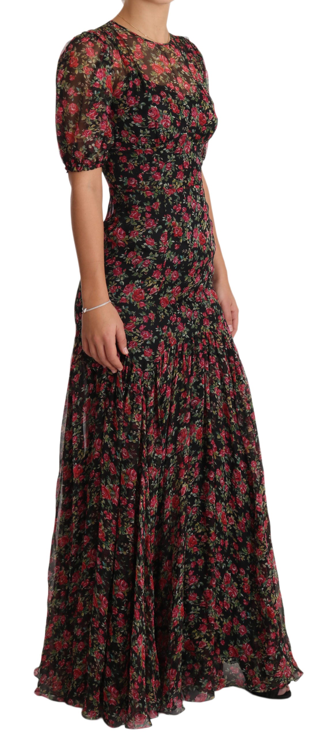 Dolce & Gabbana Elegante vestido evasé floral de seda negro
