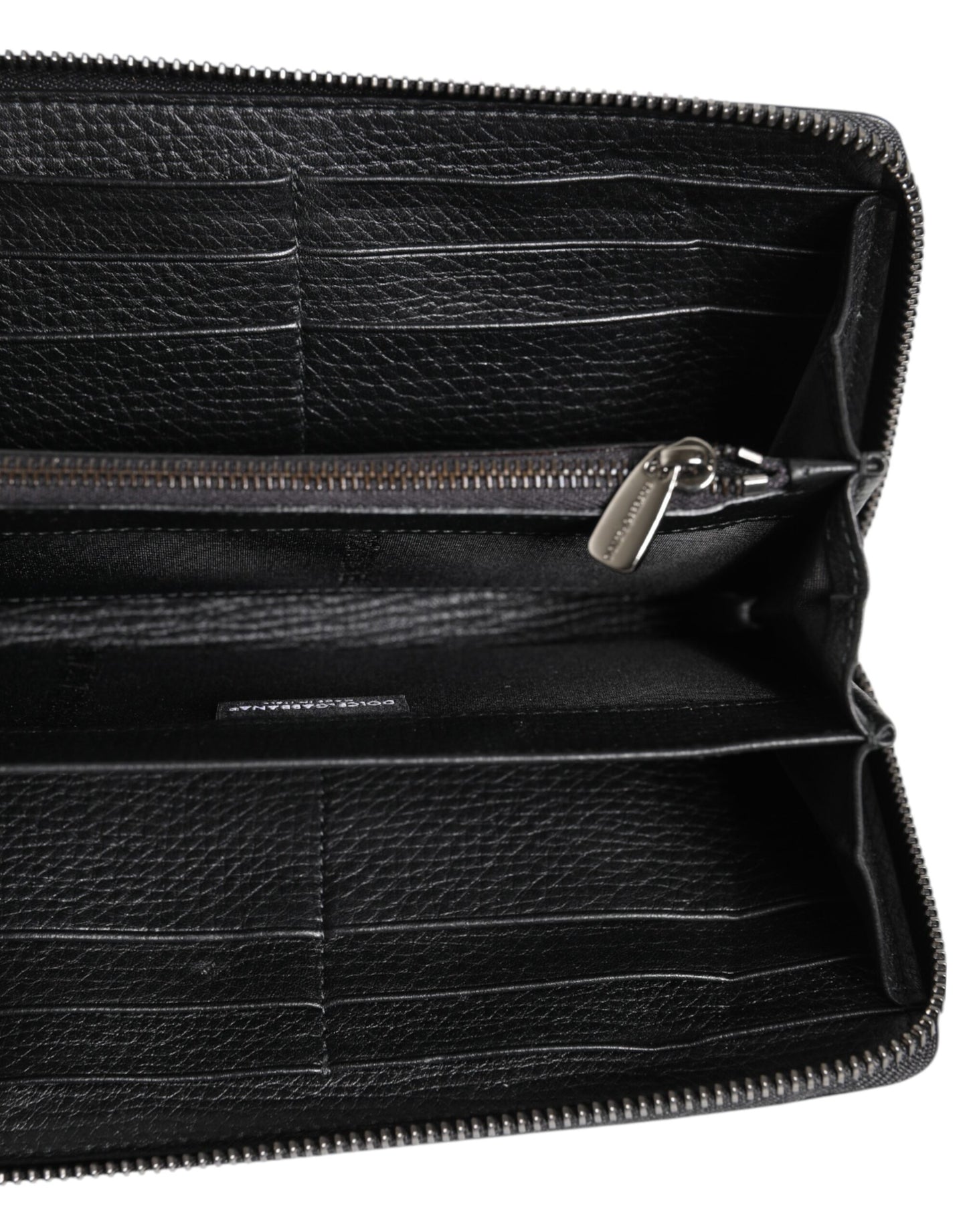 Dolce & Gabbana Black Calfskin Leather Logo Zip Around Continental Wallet