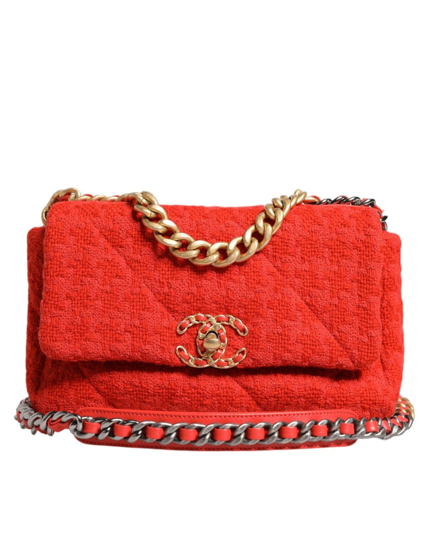 Chanel Red Tweed 2WAY Hand Chain Medium Shoulder Bag Purse - Sandy Store ByNet