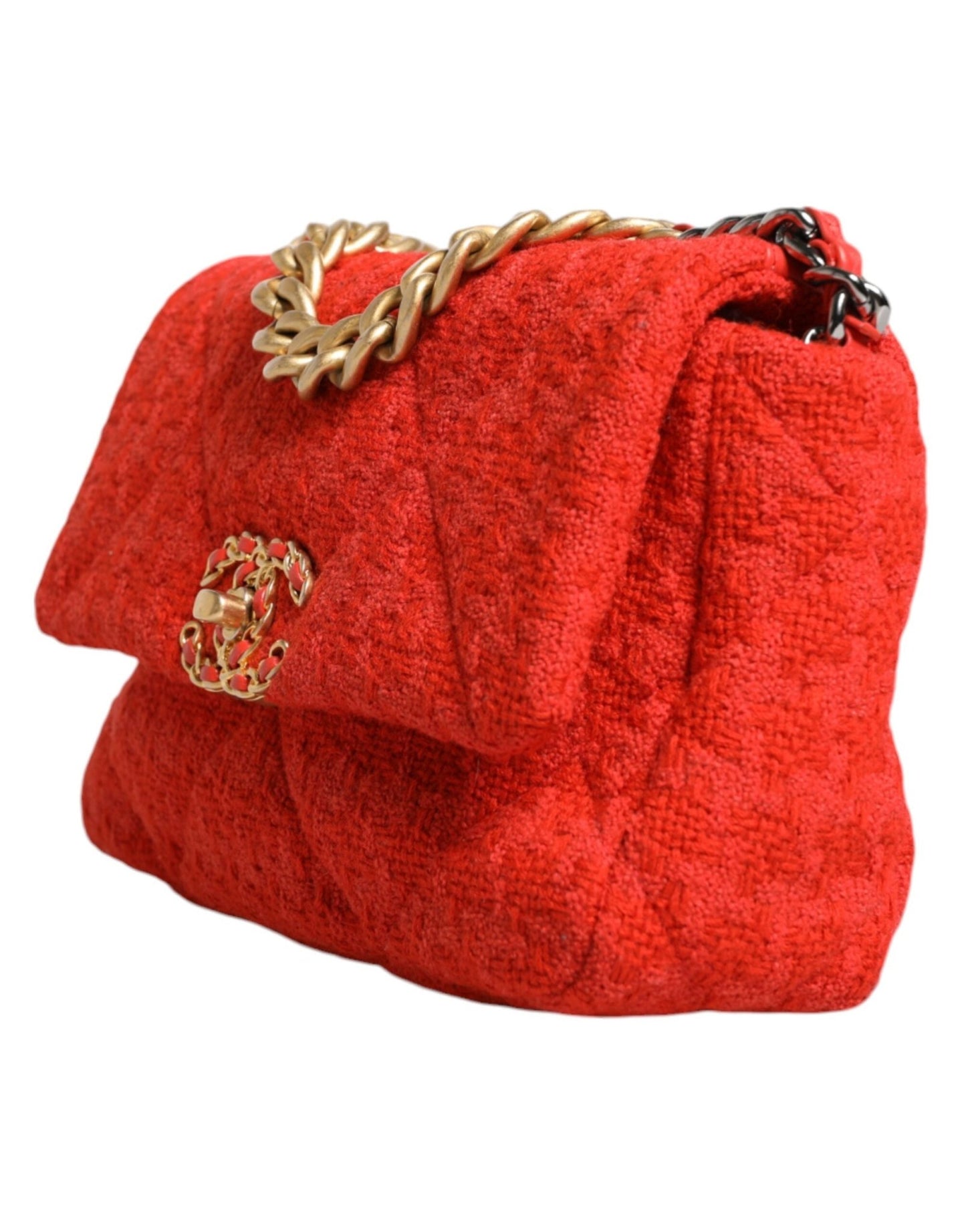 Chanel Red Tweed 2WAY Hand Chain Medium Shoulder Bag Purse - Sandy Store ByNet