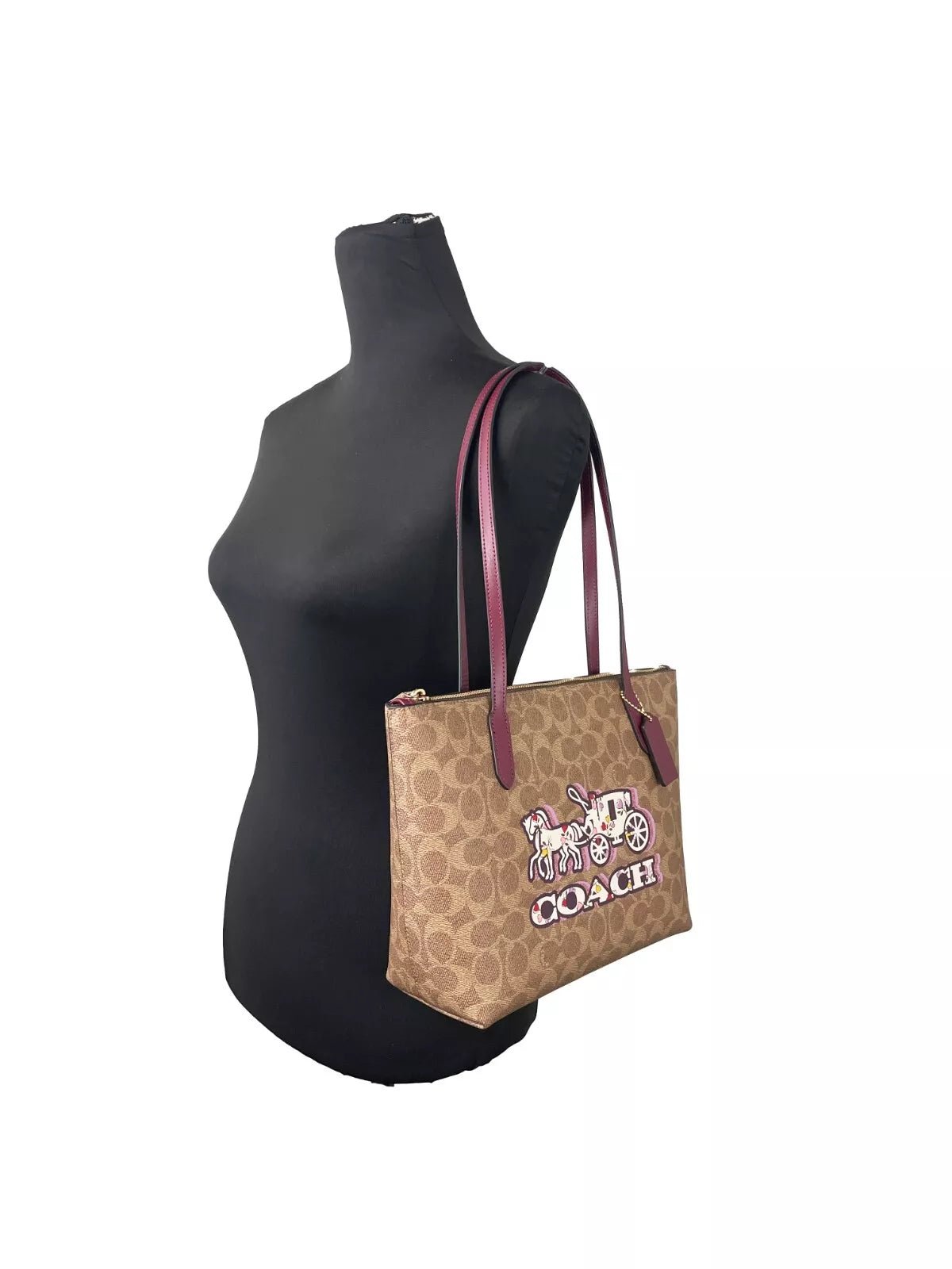 COACH Signature Canvas Fiona Zip Tote Bag Brown - Sandy Store ByNet