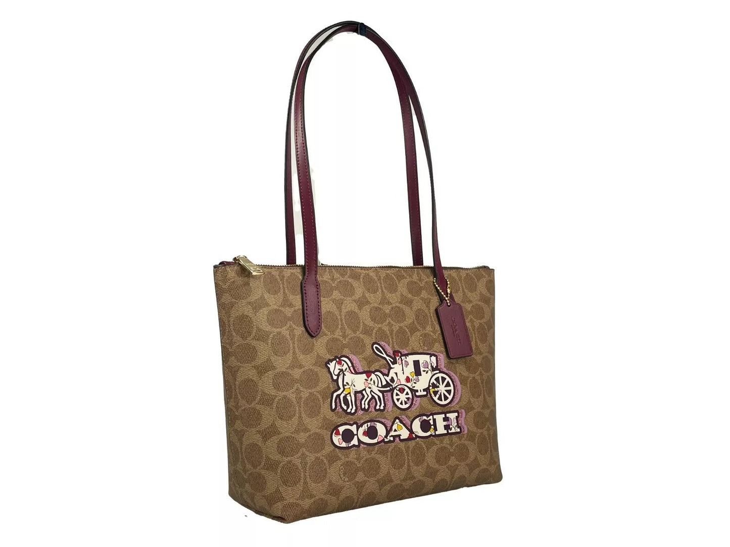 COACH Signature Canvas Fiona Zip Tote Bag Brown - Sandy Store ByNet