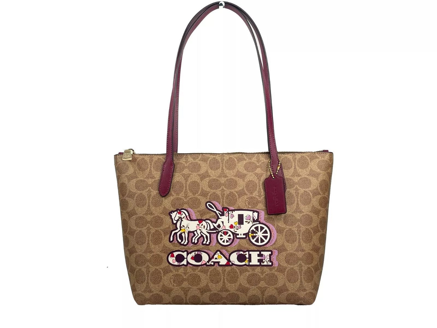 COACH Signature Canvas Fiona Zip Tote Bag Brown - Sandy Store ByNet
