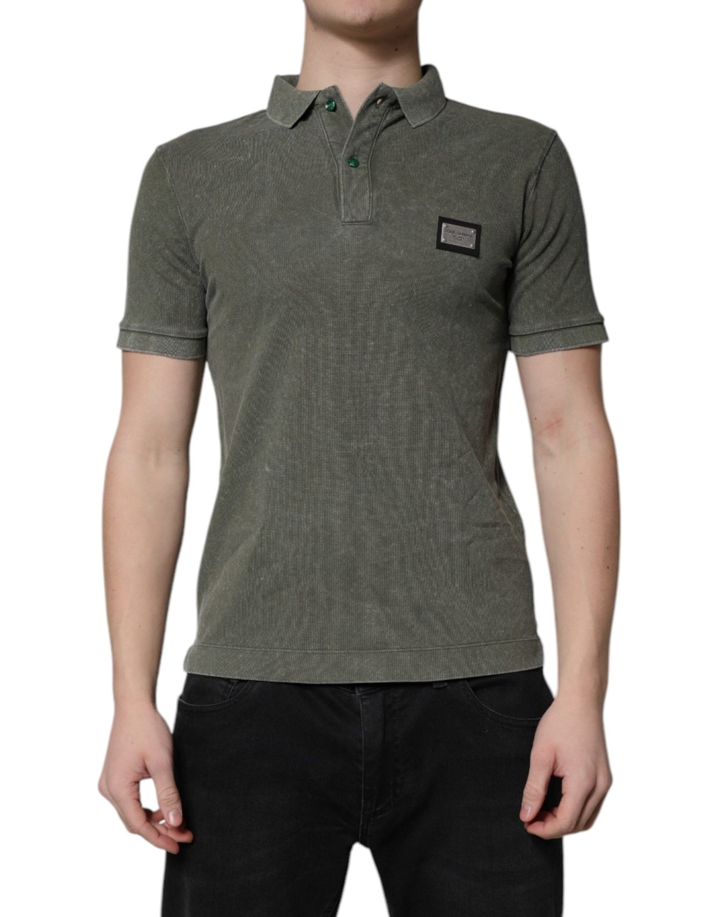Dolce & Gabbana Army Green Logo Plaque Cotton Polo Shirt T-shirt – IT44 | XS par Dolce & Gabbana | Disponible sur Sandy Store ByNet