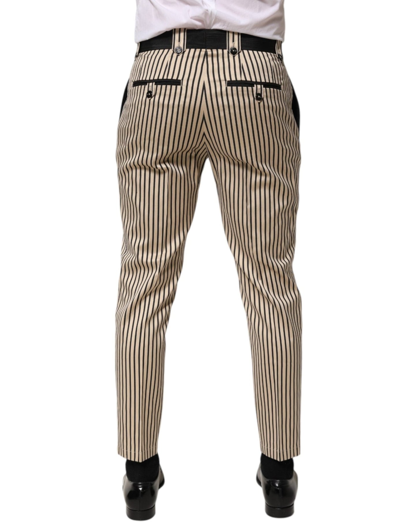 Dolce & Gabbana Beige Black Striped Cotton Slim Fit Trousers Pants – IT46 | S par Dolce & Gabbana | Disponible sur Sandy Store ByNet