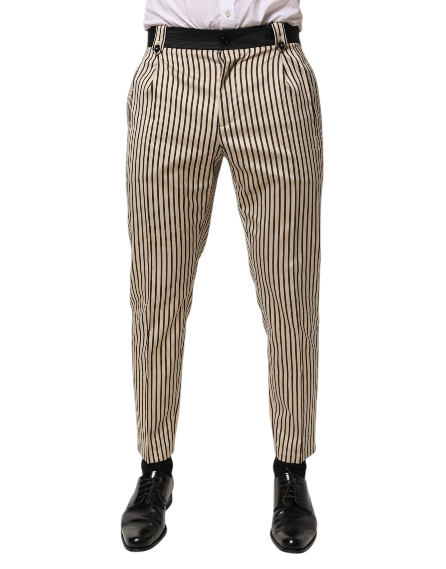 Dolce & Gabbana Beige Black Striped Cotton Slim Fit Trousers Pants – IT46 | S par Dolce & Gabbana | Disponible sur Sandy Store ByNet